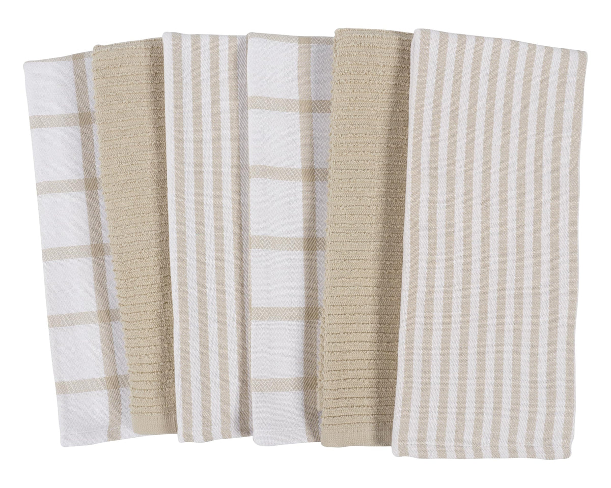 KAF Home Premium Kitchen Towels (18" x 28"), Large 100% Cotton, Flat & Terry Absorbent Dish Towel Set (Beige, 18 x 28-6 Pack)