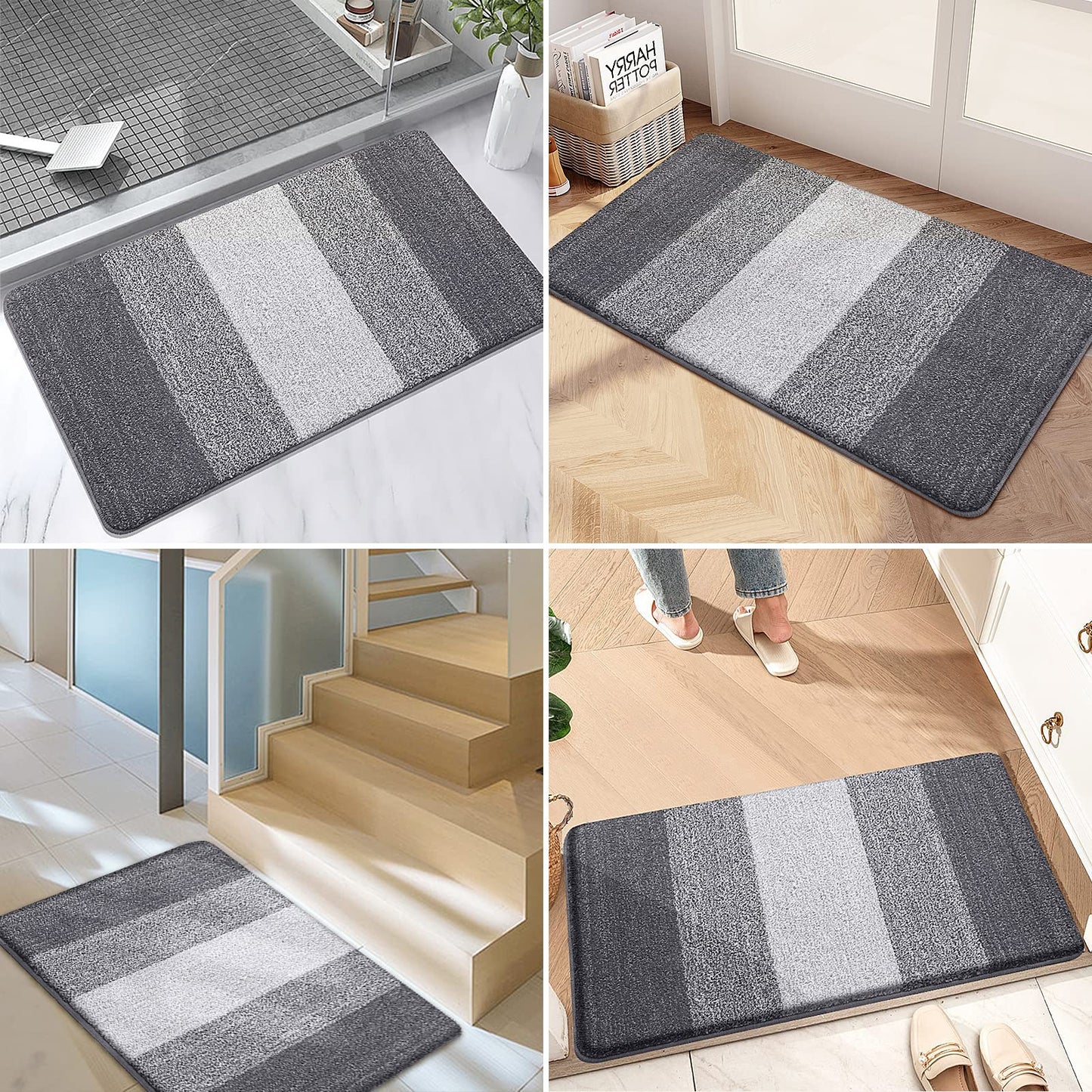Grandaily Indoor Doormat, 32" x 48" Non-Slip Mud Trapper Absorbent Front Door Mats, Washable Striped Inside Entryway Mat, Low-Profile Welcome Mat Entrance Mat, Grey