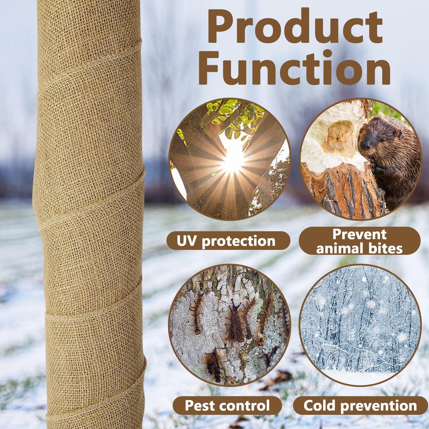 4 Rolls Natural Burlap Tree Wrap Rolls- 10in x 10ft Burlap Fabric Tree Trunk Protector- Burlap Plants Wrap Bandage with Ropes- Frost & Freeze Protection Cloth for Winter Outdoor Trees, Shrubs, Plants