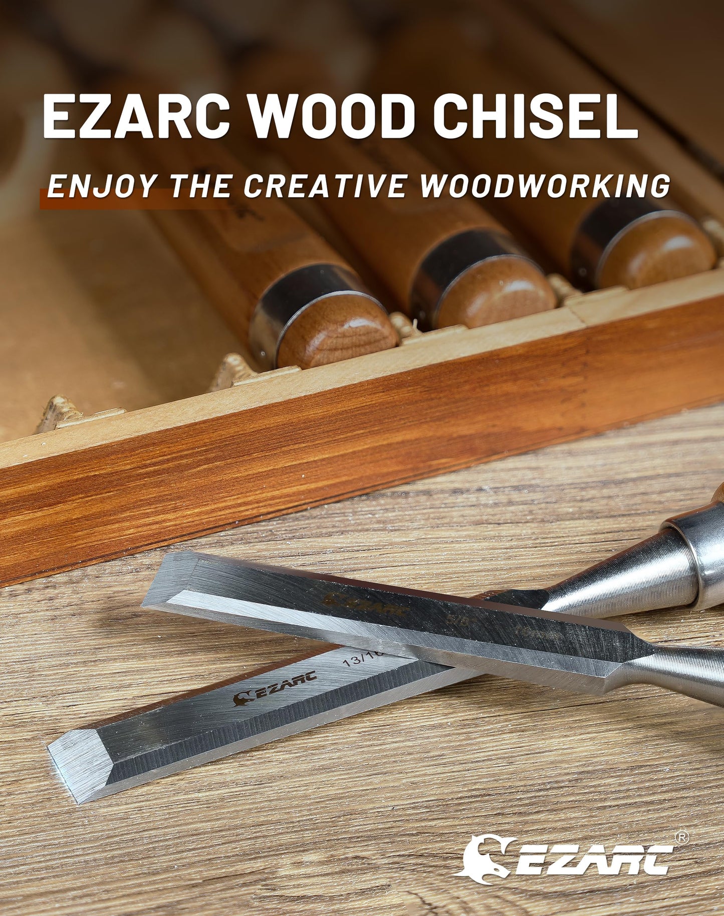 Wood Chisel Tool Sets, 6 Pieces Chrome Vanadium and Hard Ashtree Handle Woodworking Chisel Kit with Premium Wooden Case for Carpentry Craftsman