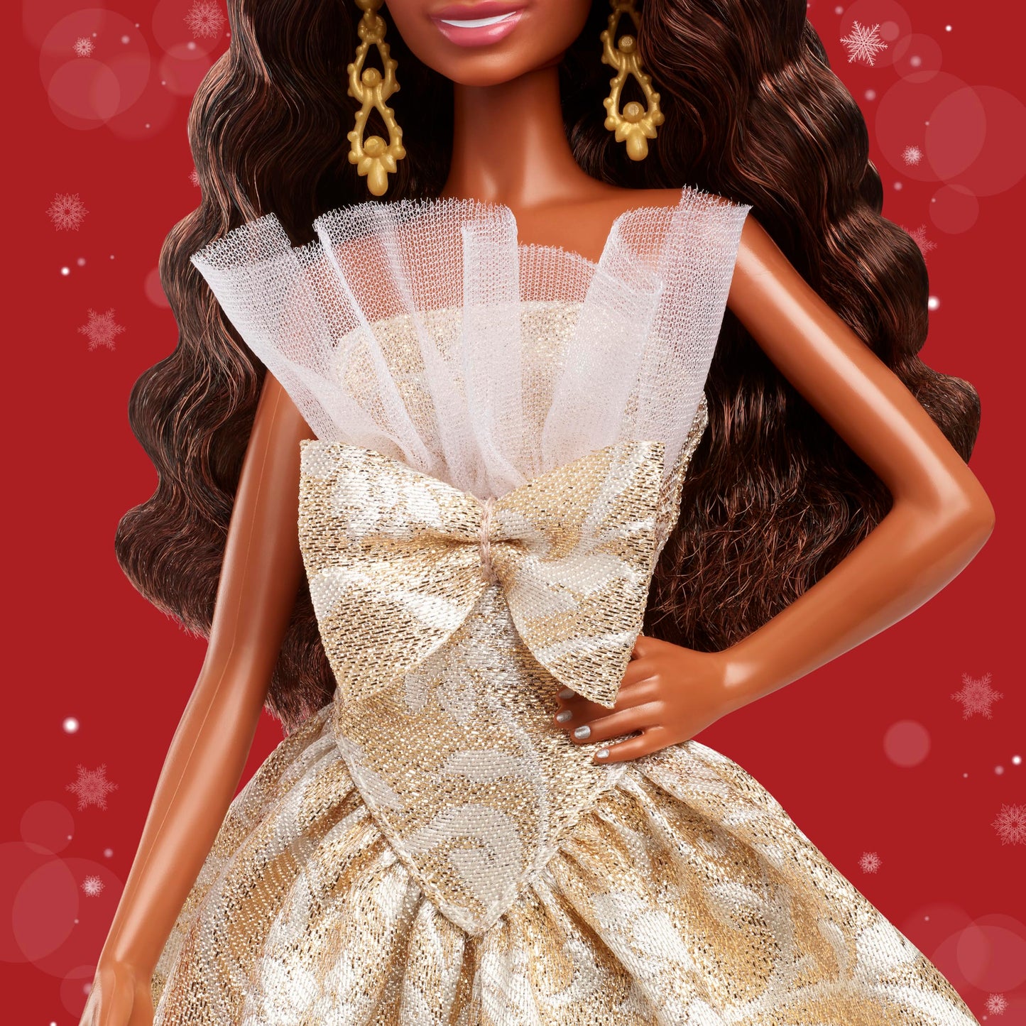 Barbie Signature Doll, 2025 Holiday Barbie Black Hair Fashion Doll Wearing Silver & Gold Gown, Seasonal Collector in Displayable Packaging & Stand