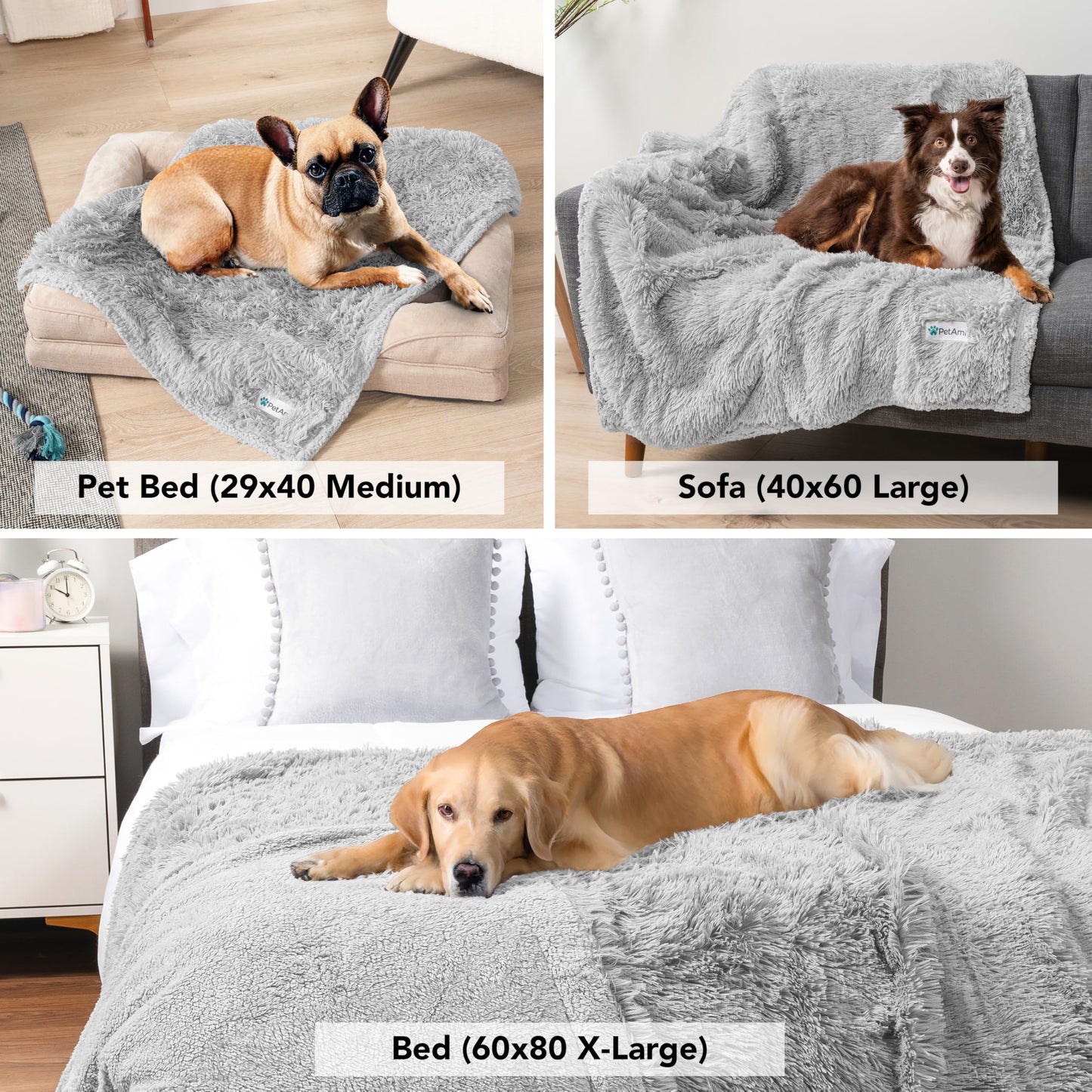 PetAmi Waterproof Dog Blanket for Medium Large Dogs, Calming Fleece Cat Blanket, Couch Protector Washable Sherpa Faux Fur Pet Throw for Puppy, Soft Reversible Leakproof 40x60 Light Gray
