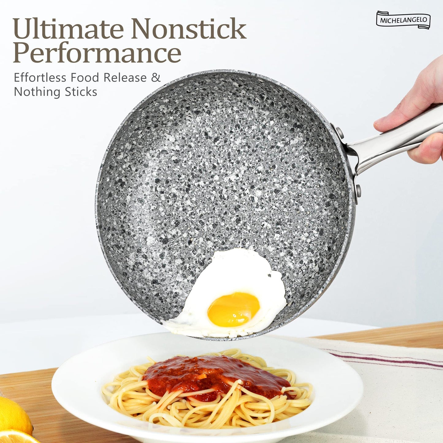 MICHELANGELO Stone Frying Pans Set 8/9.5/11 inch, Nonstick Frying Pans with 100% APEO & PFOA-Free Stone Non Stick Coating, Granite Skillet Set, Nonstick Skillets 3 Pcs