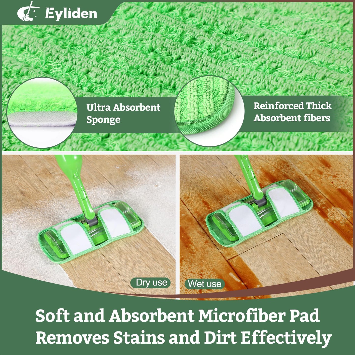 Eyliden Spray Mop for Small Spaces - 360° Swivel Mop with 12 Disposable Cloths, 1 Reusable Pad, 13oz Refillable Bottle | Perfect for Apartments, Dorms & Compact Living