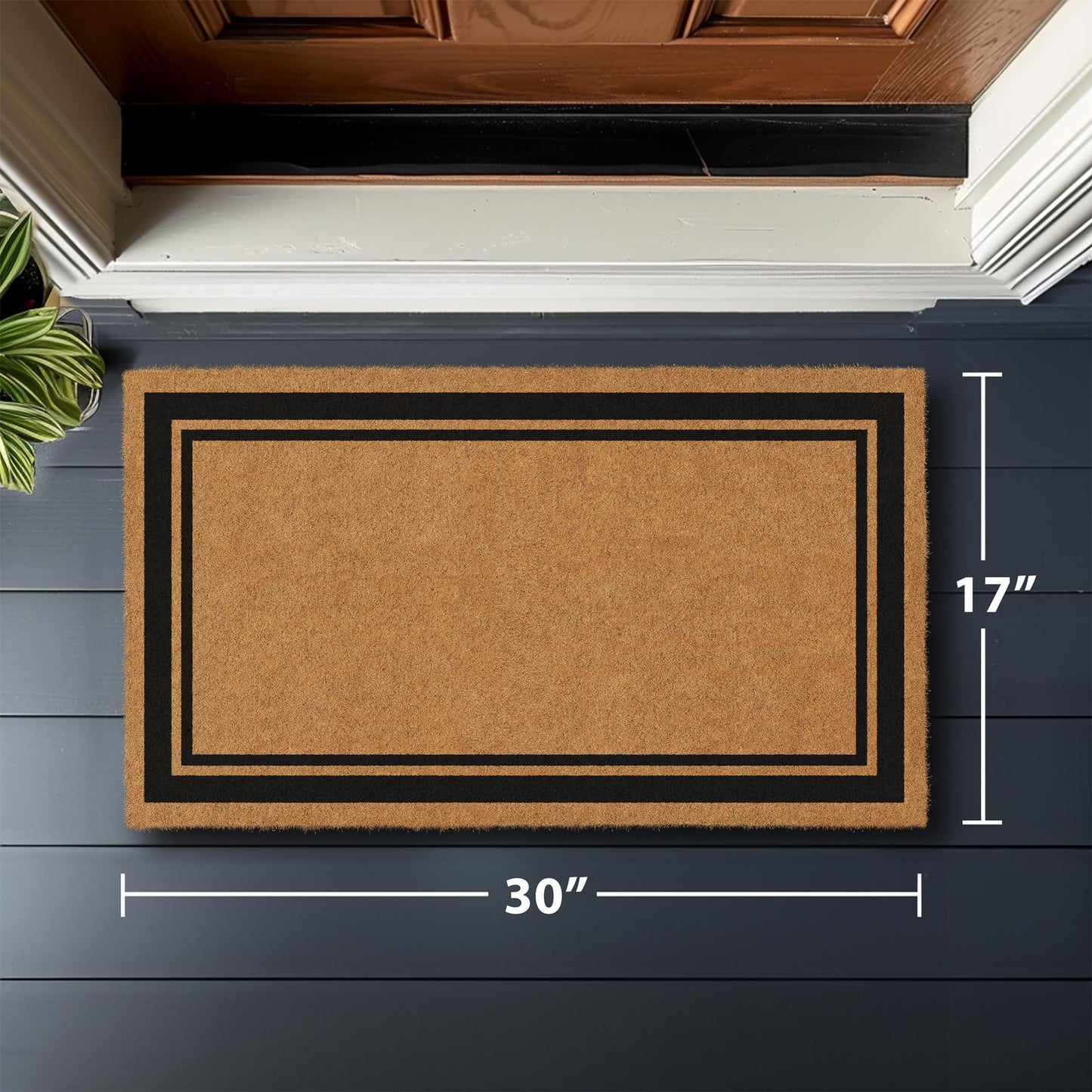 Barnyard Designs Natural Coco Coir Heavy Duty Backing Doormat - Large Cute Non-Slip Front Door Welcome Mat for Outside Entrance or Porch Entry, Brown (43 x 76cm, Border)