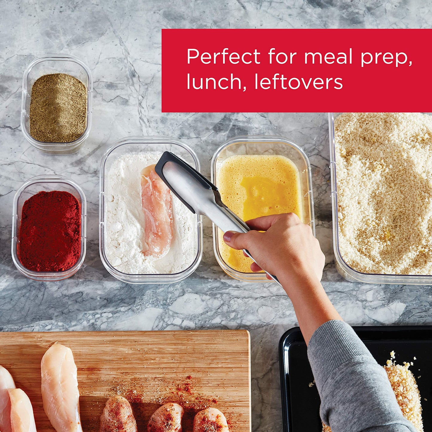 Rubbermaid 10-Piece Brilliance Food Storage Containers with Lids for Lunch, Meal Prep, and Leftovers, Dishwasher Safe, 1.3-Cup, Clear/Grey