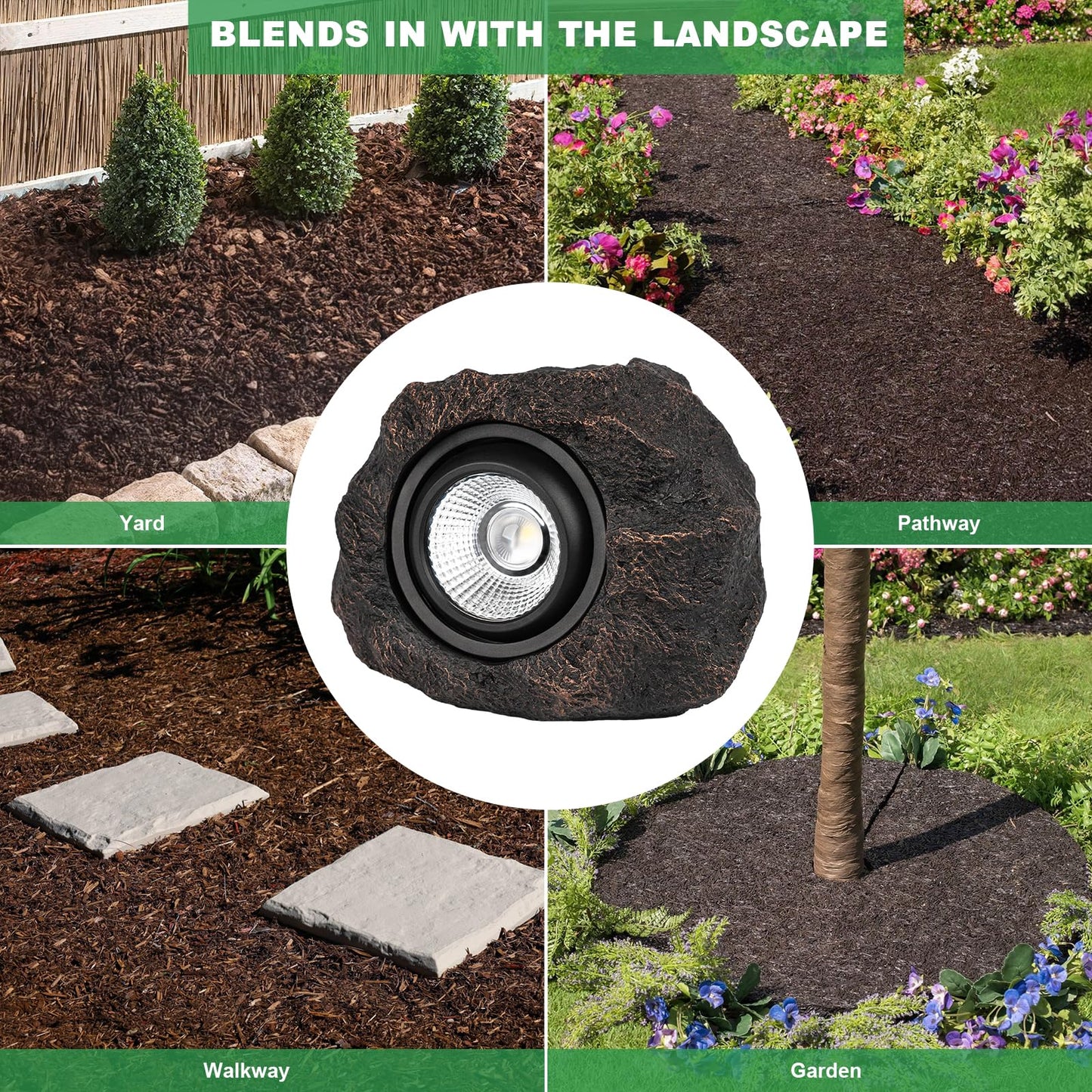 Candieslife Solar Garden Rock Lights Outdoor - IP65 LED Waterproof Solar Spotlight, Solar Powered Landscape Path Decorative Garden Stone Lights for Pathway, Walkway, Yard, Patio (2 Pack)