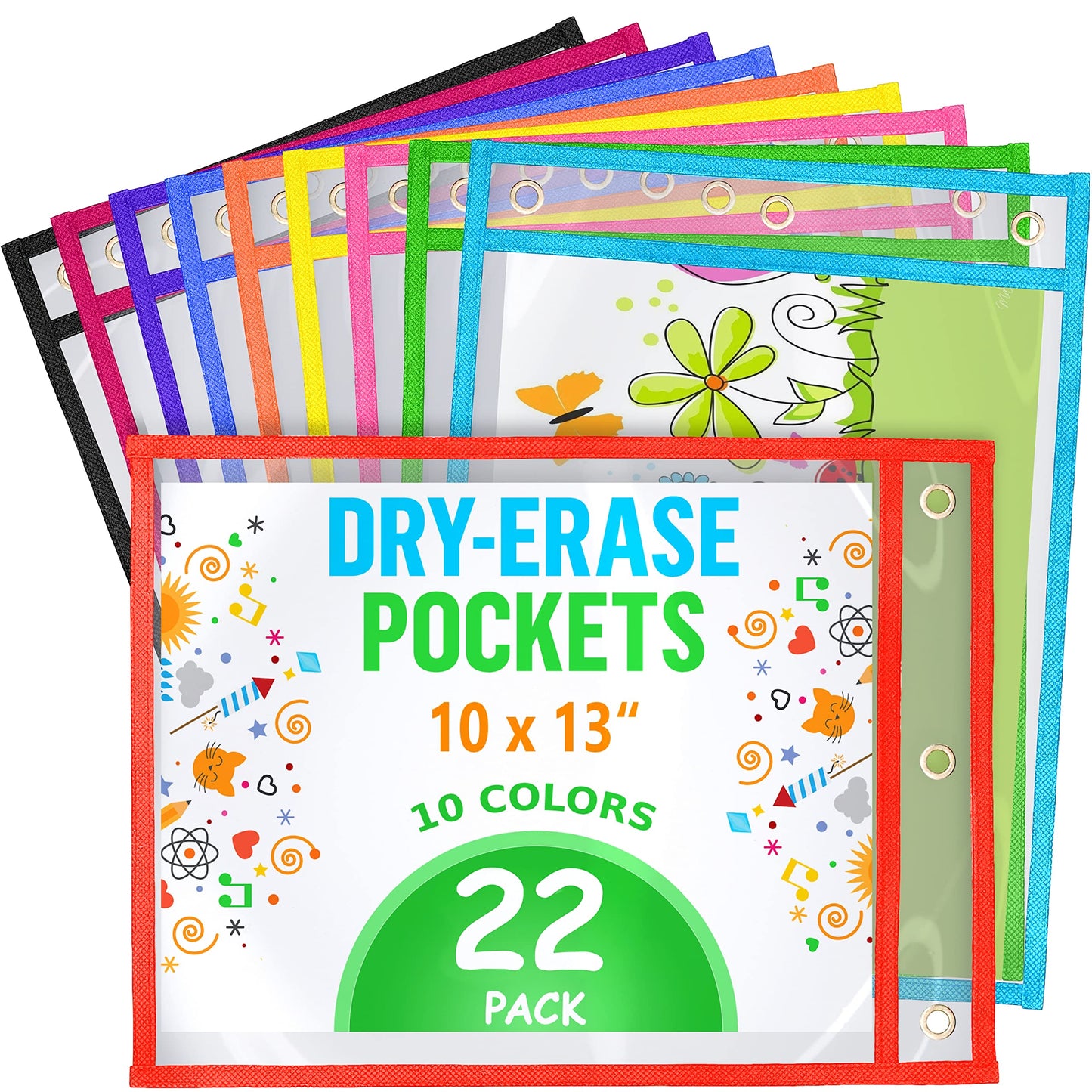 22 Dry Erase Pockets Reusable Sleeves 10x13 - Dry Erase Pocket Sleeves Dry-Erase Sleeve Classroom Pack Dry-Erase Sheet Protectors Pouches Write and Wipe Pockets Erasable Pocket Sleeve for Classroom