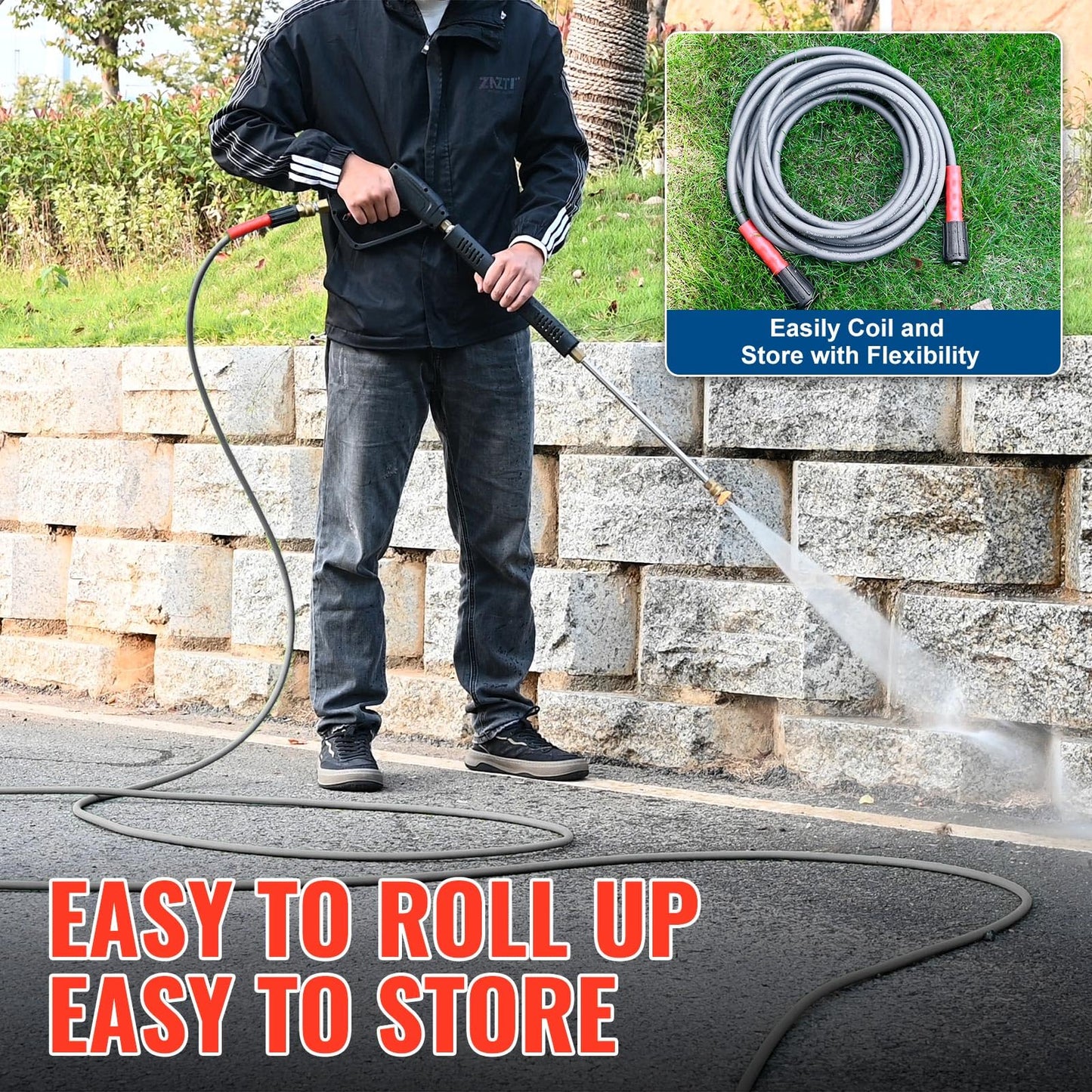 YAMATIC Super Flexible Pressure Washer Hose 50 FT X 1/4" 3200 PSI, Kink Resistant, Heavy Duty Power Washer Replacement Hose with M22-14mm x 3/8" Quick Connect