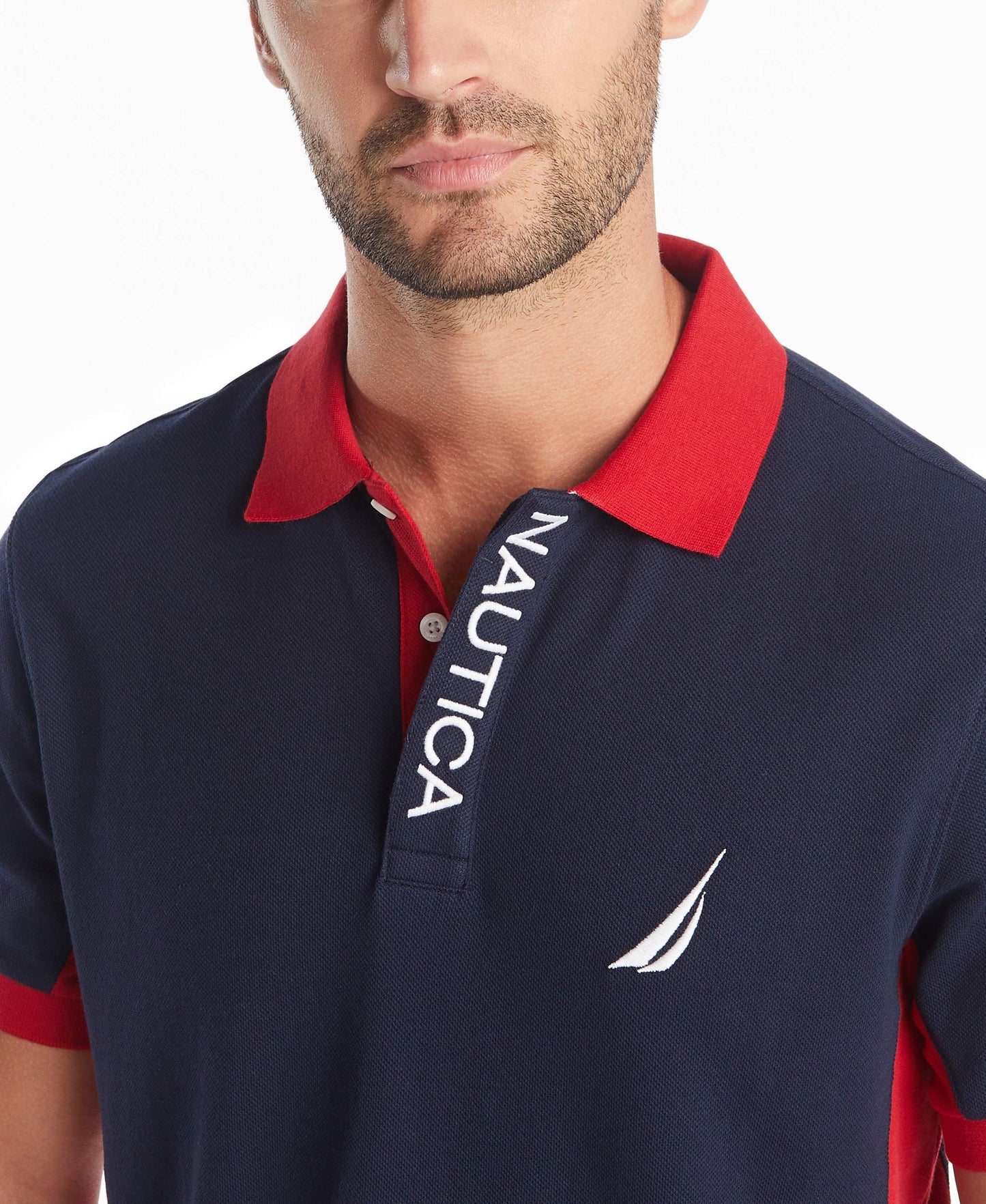 Nautica Men's Short Sleeve Color Block Performance Pique Polo Shirt, Navy, 3X-Large