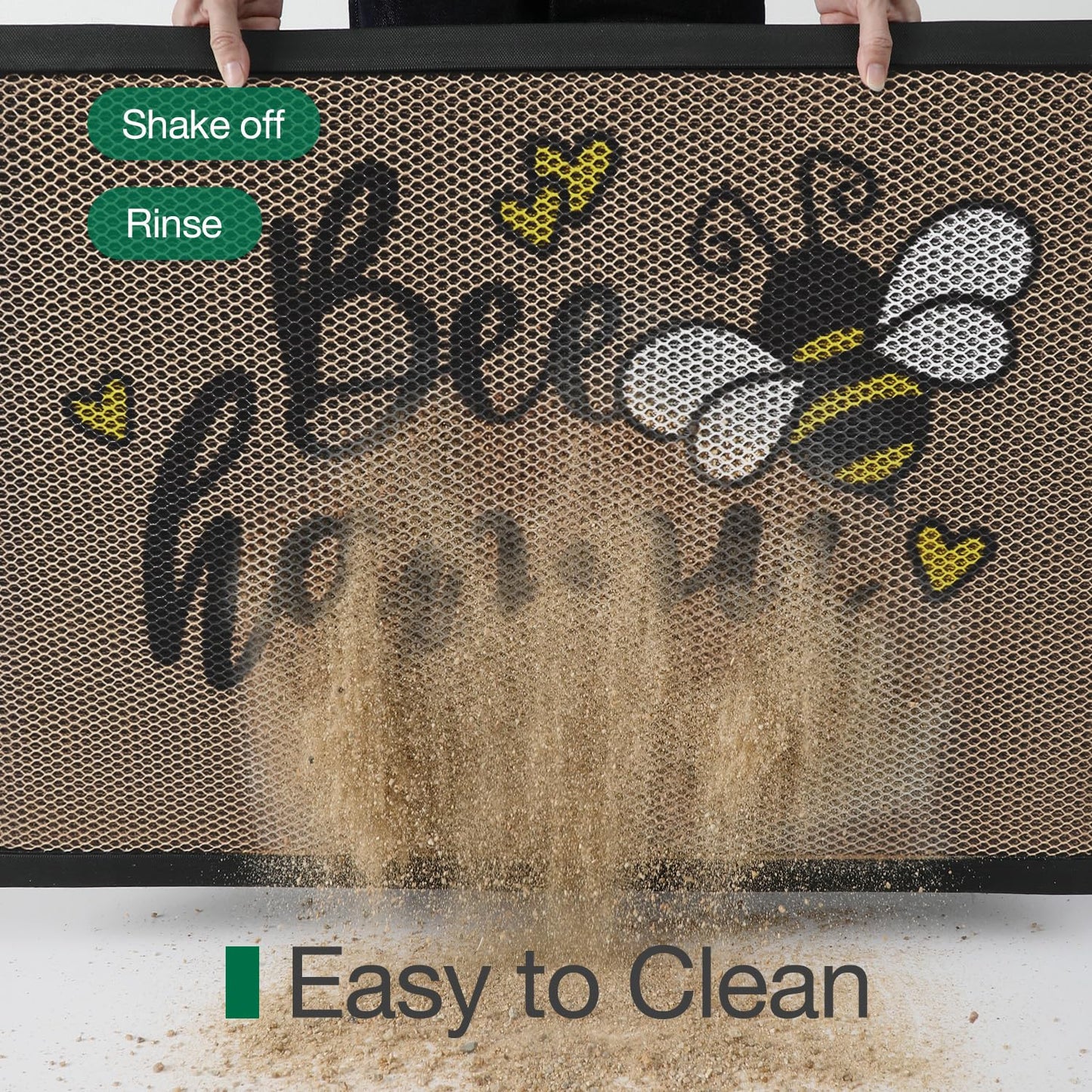 LUMI Outside Welcome Door Mat 24x36, Non Slip Durable Rubber Entrance Doormat, Low Profile Easy Clean Mats for Front Back Door Entryway Porch Garage, Bee Happy