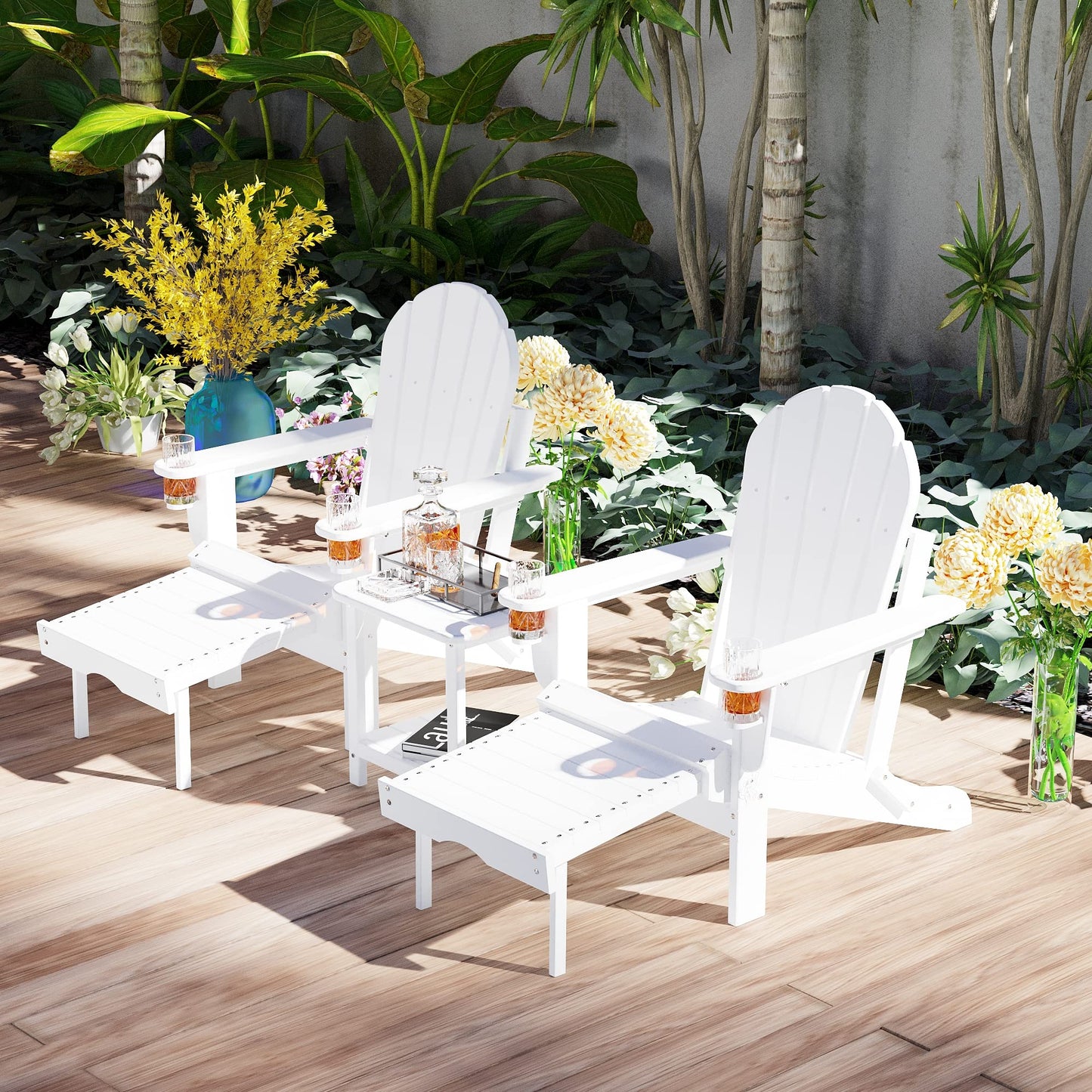 Sundale Outdoor Small Side Table, Patio All Weather Small Adirondack End Table HDPE Water Resistant 2 Tier Rectangular Outside Table for Pool, Garden, Beach, White