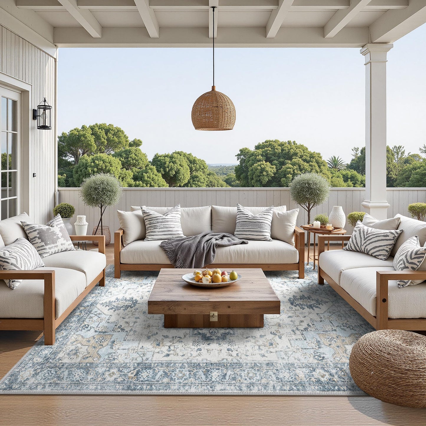 GENIMO Outdoor & Indoor Area Rug 5'x7', Waterproof, Non-Shedding, Easy Cleaning, Boho Mat for Patio, Living Room, Balcony, Dining Room, Deck, RV, Bedroom, Camping, Outside Carpet,Blue