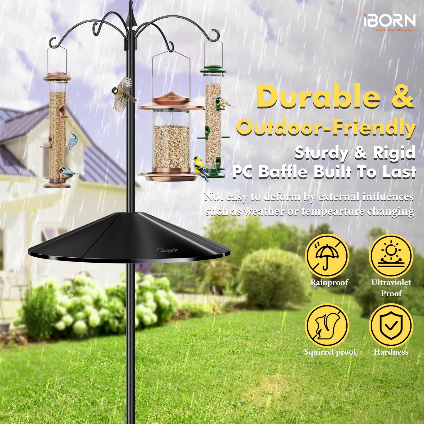 iBorn Squirrel Baffle for Bird Feeder Pole, 19.5” Oversized Guard Baffle, Squirrel Defender, Bird Feeder for Outdoors Protector, Polycarbonate(PC), Pack of 1, Black