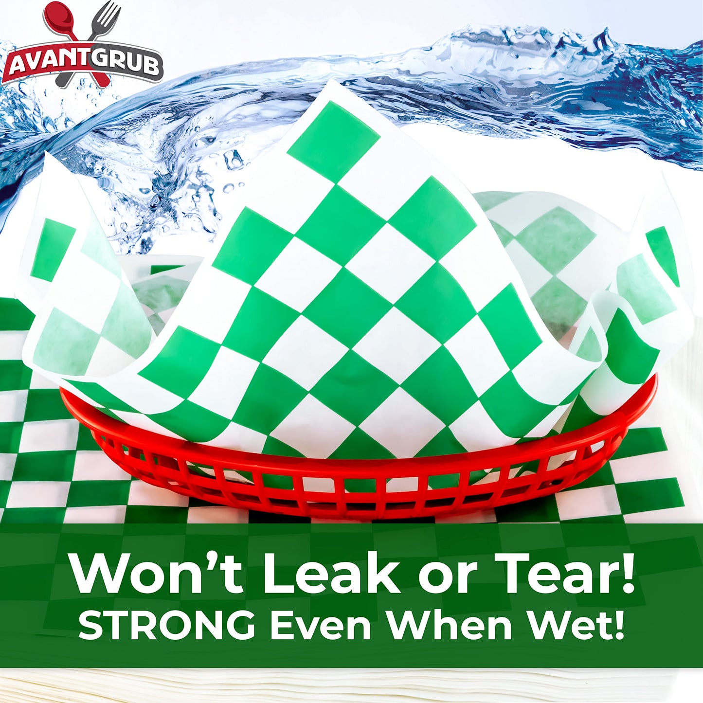 Avant Grub Deli Paper 300 Sheets. Turn Your Backyard Cookout Party into a Special Event with Green & White Checkered Food Wrapping Papers. Grease-Resistant 12x12 Sandwich Wrap Prevents Food Stains!
