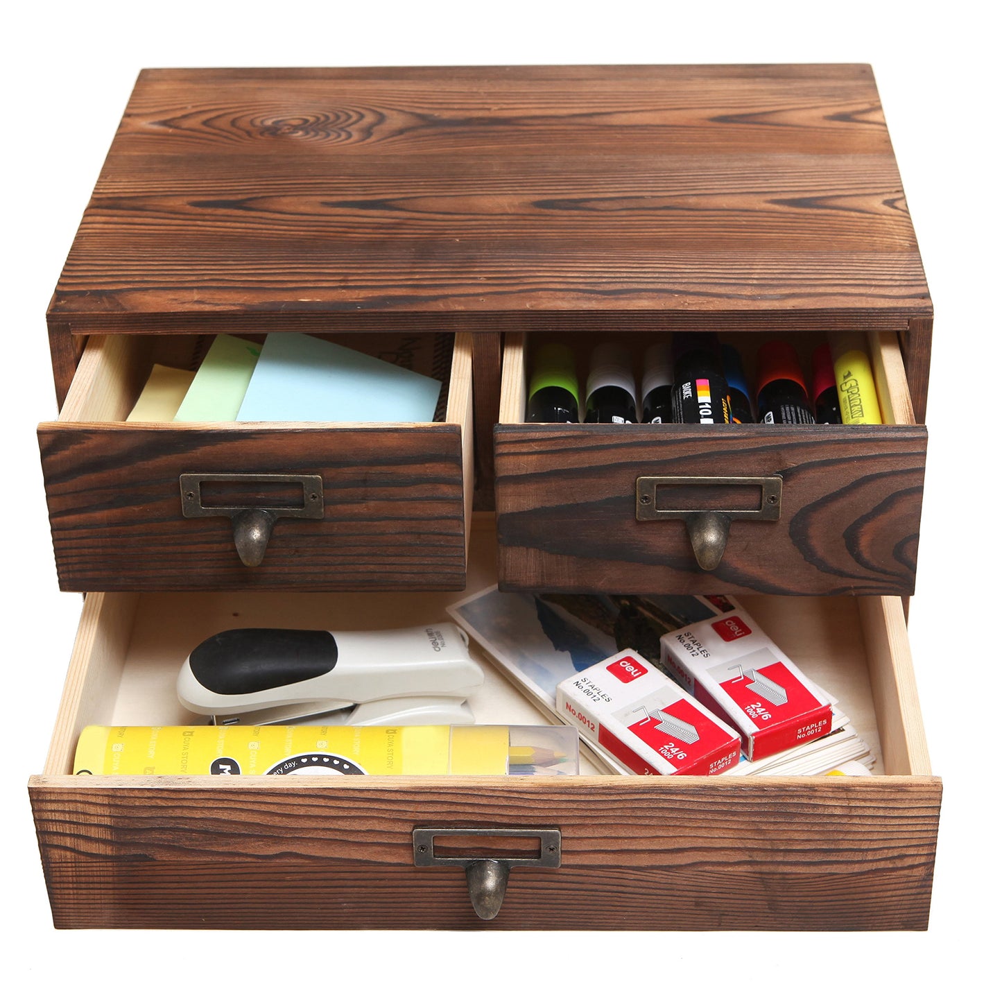 MyGift Small Rustic Dark Brown Wood Office Storage Cabinet/Jewelry Organizer w/ 3 Drawers