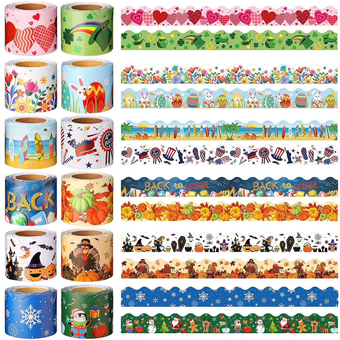Geyee 12 Rolls 394 ft Holiday Bulletin Board Borders Seasonal Bulletin Board Decorations Summer Beach Trim for School Classroom Wall Decor