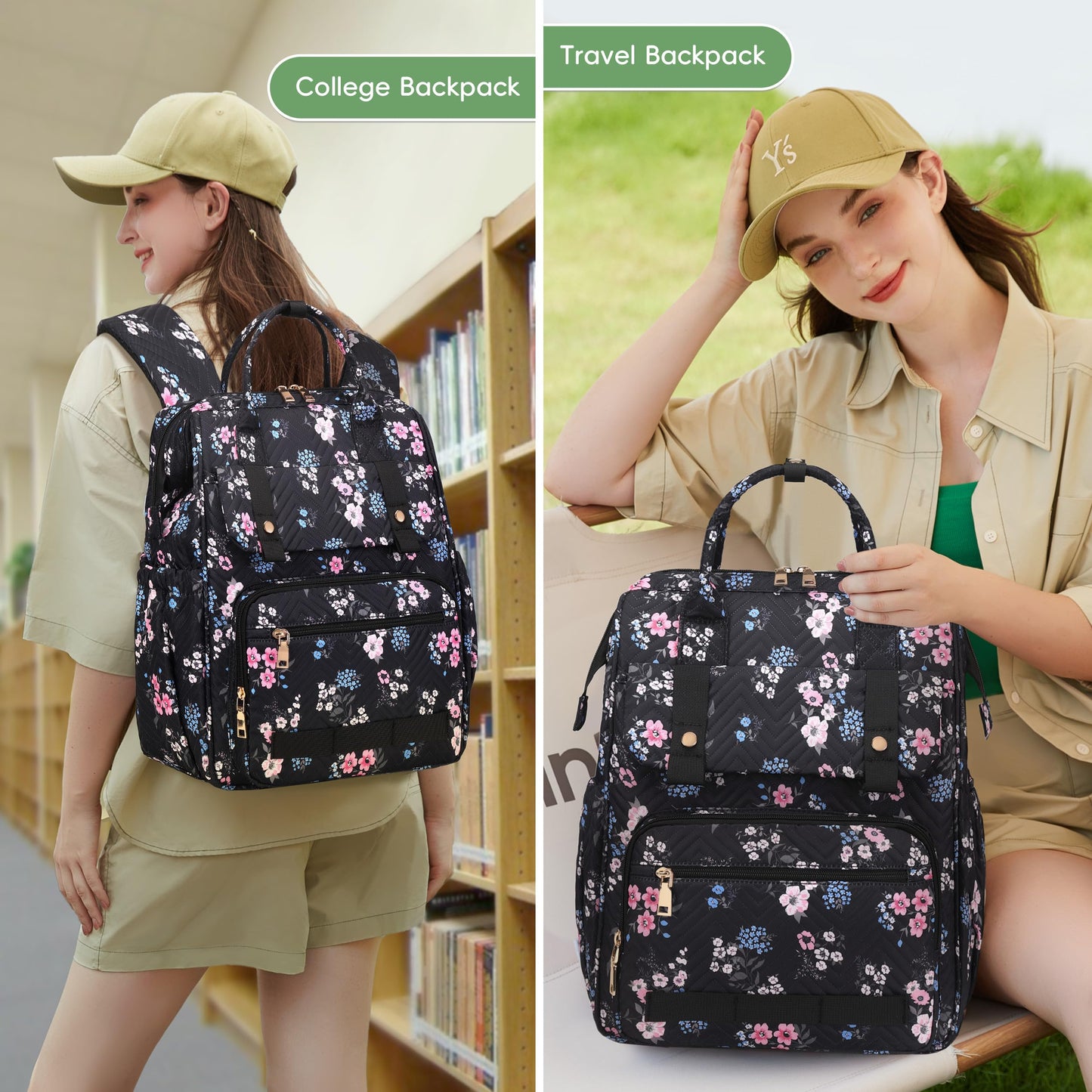 Laptop Backpack for Women College School Backpacks Purse Womens Work Business Bag Travel Daypack Teens Girls Bookbags (Black-1)