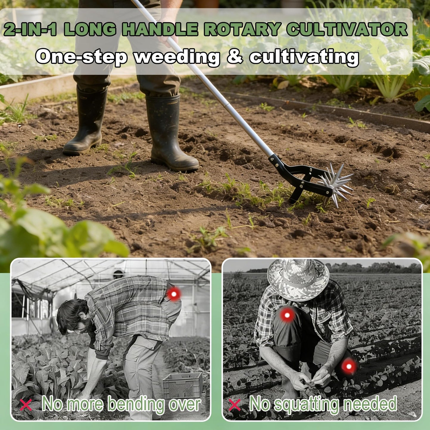 YEELOR Manual Rotary Cultivator, 2-in-1 Weeding & Soil Loosening Tool for Tilling, Weeding & Aeration in Flower Beds, Planter Boxes, Vegetable Plots & Yards