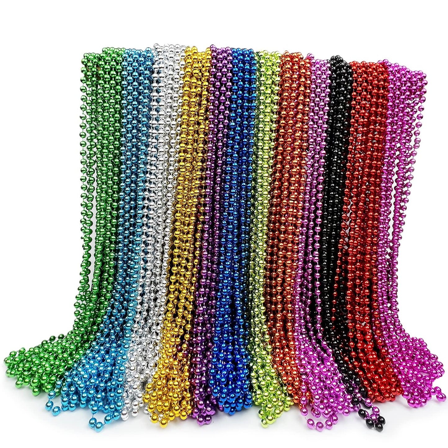 GIFTEXPRESS 144 Pack Mardi Gras Beads Necklaces, Unisex-Adult, Party-Goers, Festival Attendees, Plastic, No Gemstone, Mardi Gras Beads Necklace, 6742051011