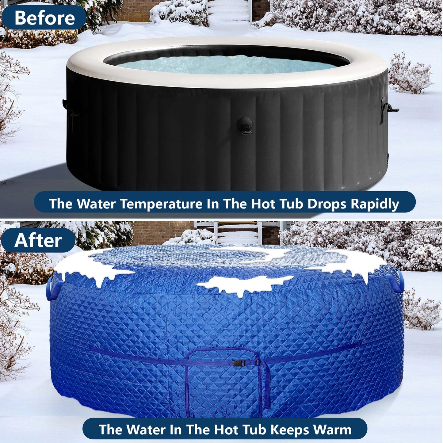 Tlswshsy 71'' x 27'' Insulated Inflatable Hot Tub Thermal Cover, Energy Efficient Hot Tub Cover with Handles and Straps, Portable Hot Tubs Spa Full Coverage for Keeping Warm and Dustproof (Blue)