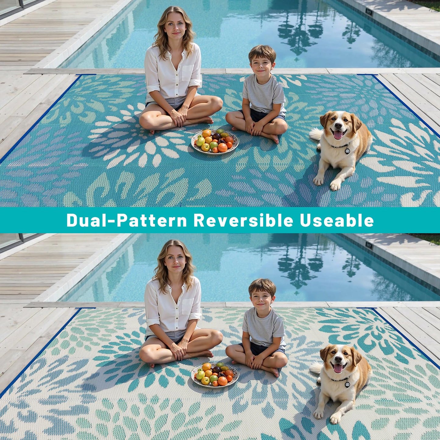 HEBE Outdoor Rug 8x10 ft Reversible Outdoor Area Rug Waterproof Patio Rug Mat Portable RV Camping Rug Modern Abstract Plastic Straw Carpet for Picnic Beach Balcony Pool Deck