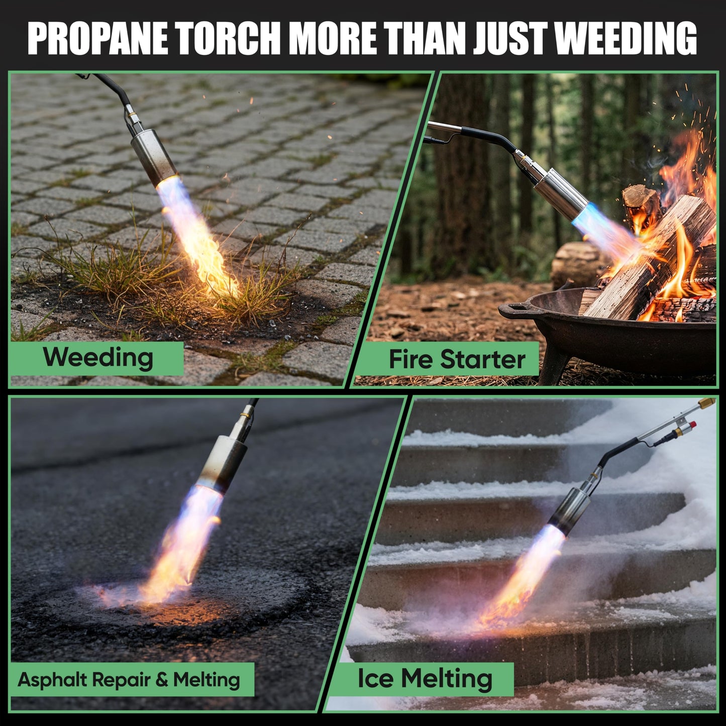 Propane Torch Weed Burner Heavy Duty-340,000 BTU Weed Torch with 2 Extension Modes, Piezo Trigger(Self Igniting)&12.5ft Hose, Multi-Fuel Compatible(1lb-100lb) for Weeds, Ice Melting, Roofing, Green