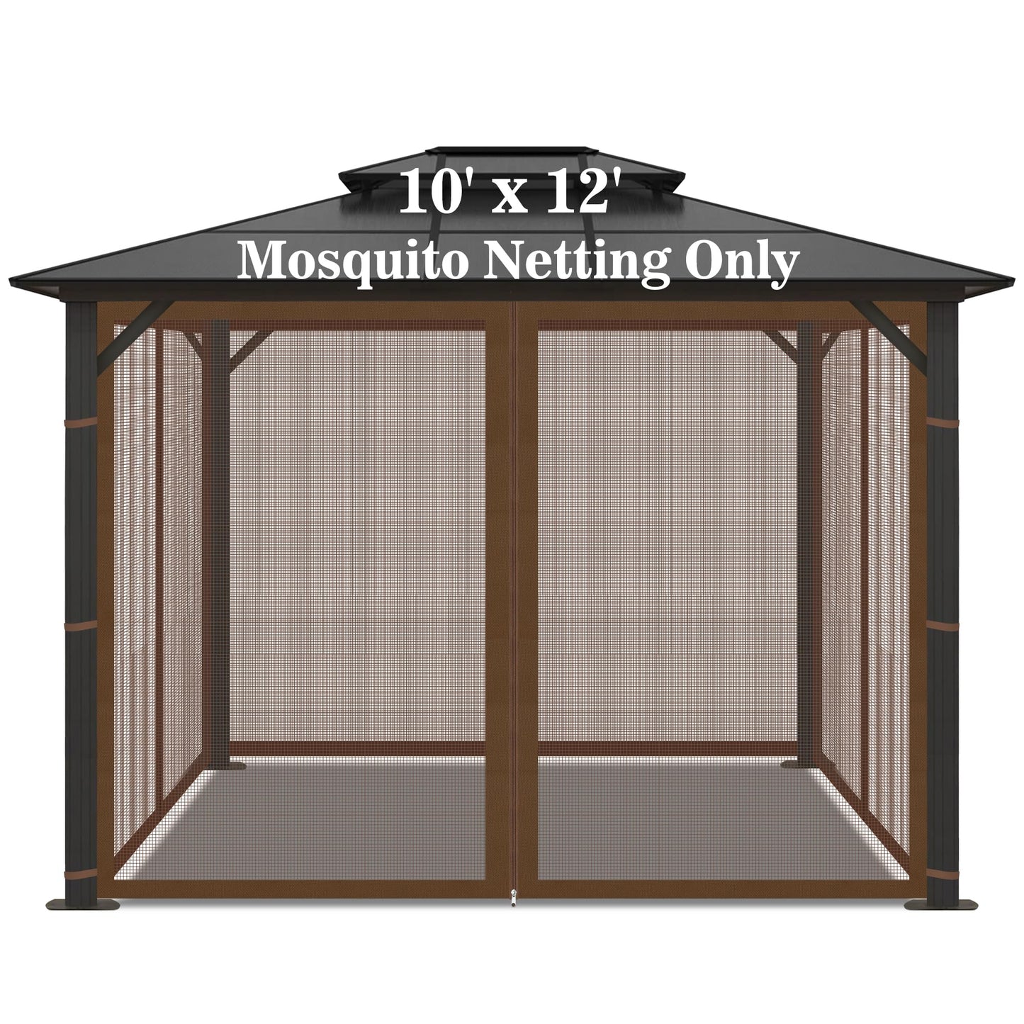 Universal Mosquito Netting Gazebo Curtains, Replacement Outdoor Pergolas Mesh Netting Screen for Patio Garden Yard, 4-Panel Gazebo Screen Sidewalls with Zipper (Coffee, 10'x12')