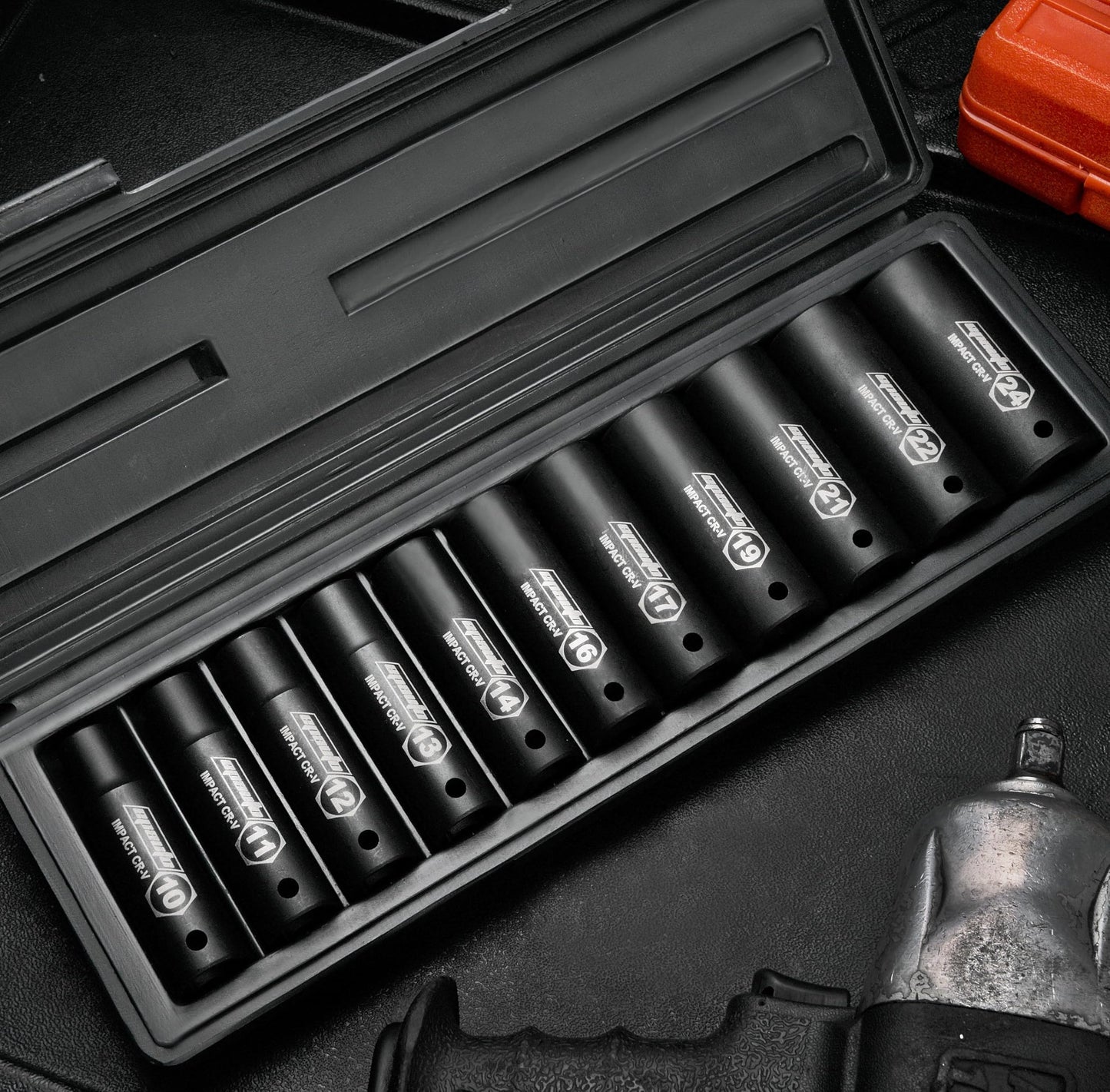 EPAuto 1/2-Inch Drive Metric Deep Impact Socket Set, Cr-V, 11 Sockets