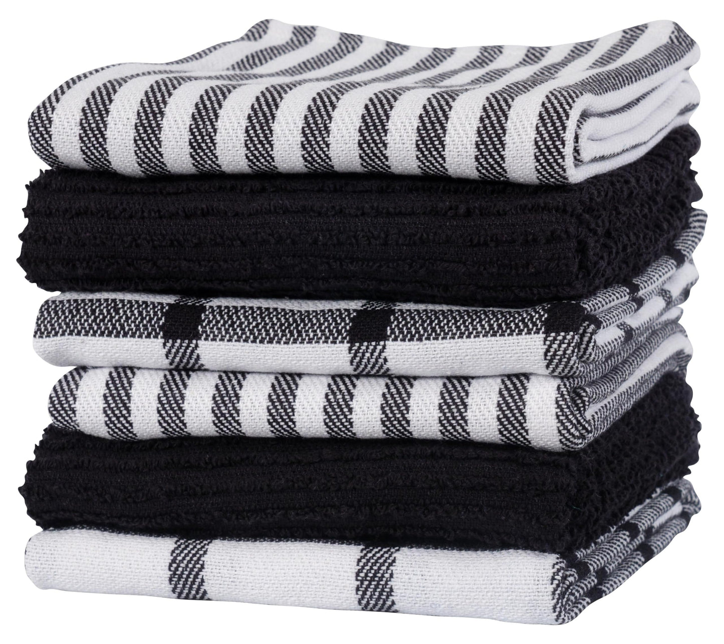 Flat Weave Tea Kitchen Towels - Set of 6 Towels 18 x 28 Inches, 4 Flat Weave Towels For Cooking & Drying Dishes, 2 Tea Towels For Spills & Kitchen Messes (Black)