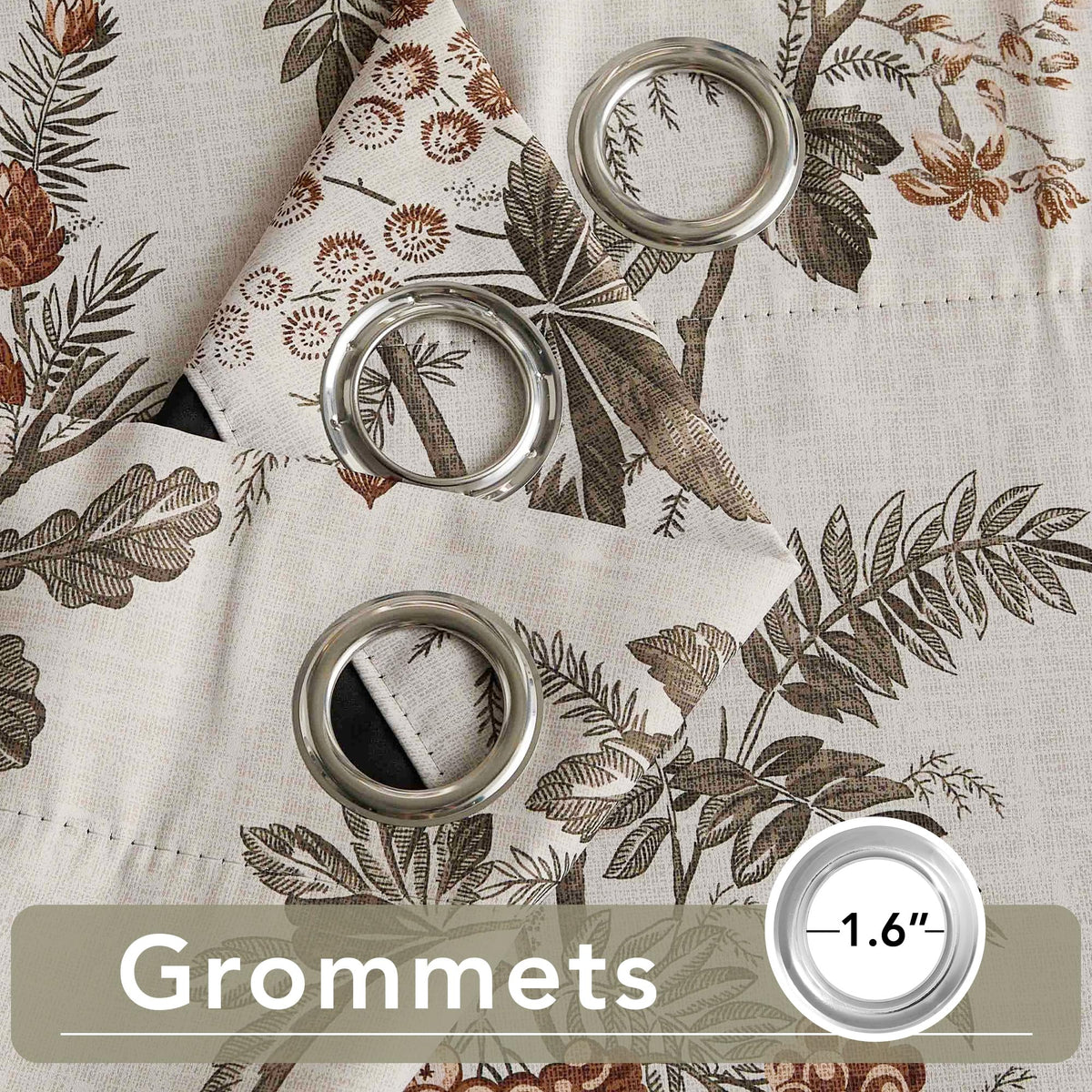 NICETOWN Dark Mallard Blackout Curtains 52 x 84 Inch， 2 Panels Set - Floral Print Window Drapes for Living Room & Bedroom， Energy Efficient Thermal Insulated Grommet - Farmhouse & Tropical Style
