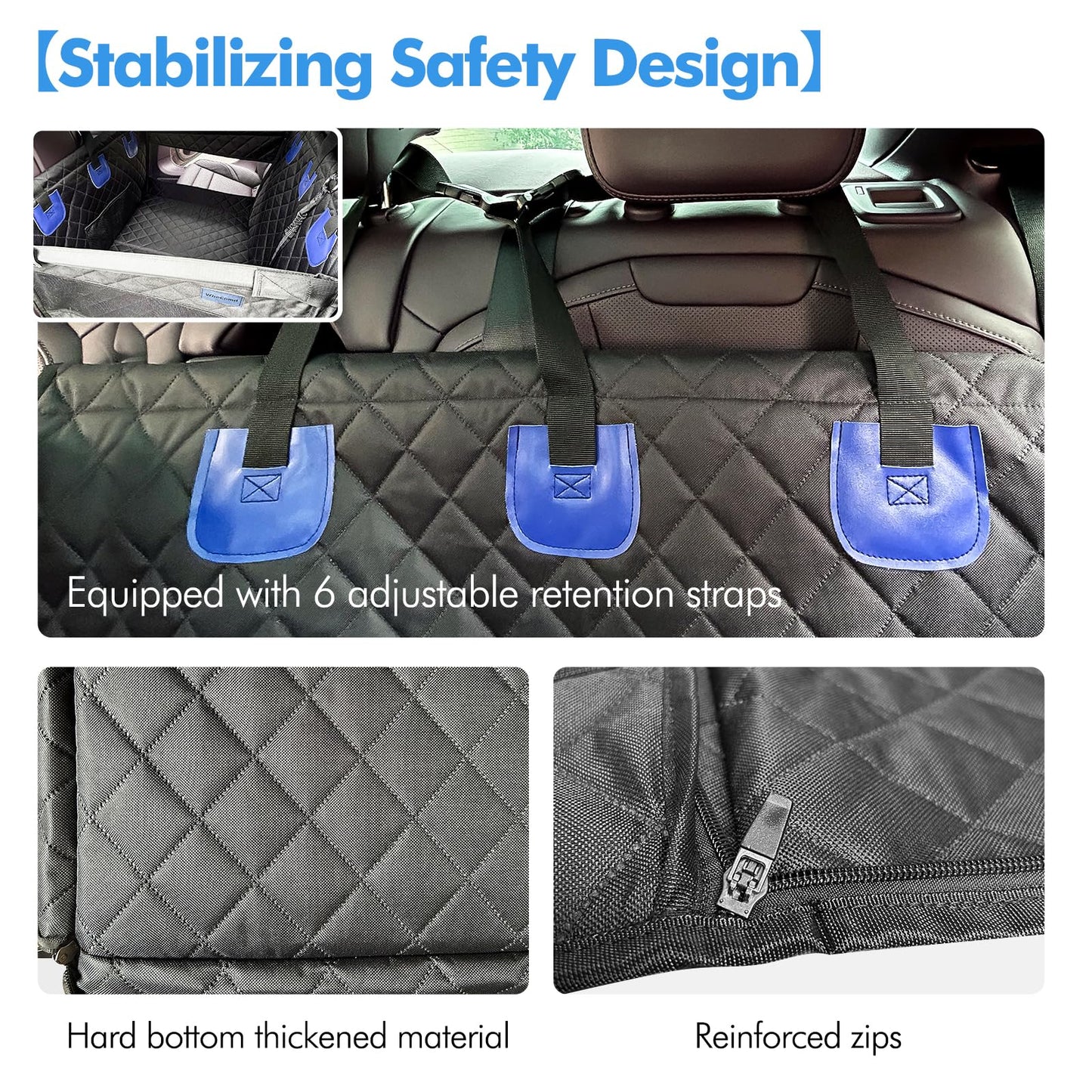 WheComd Dog Car Seat for Back Seat Half – Waterproof Hammock Style Cover for Medium to Large Dogs, Non-Slip, Hard Bottom, Mesh Window & Pocket – Fits Cars, SUVs, and Trucks (Black-L)