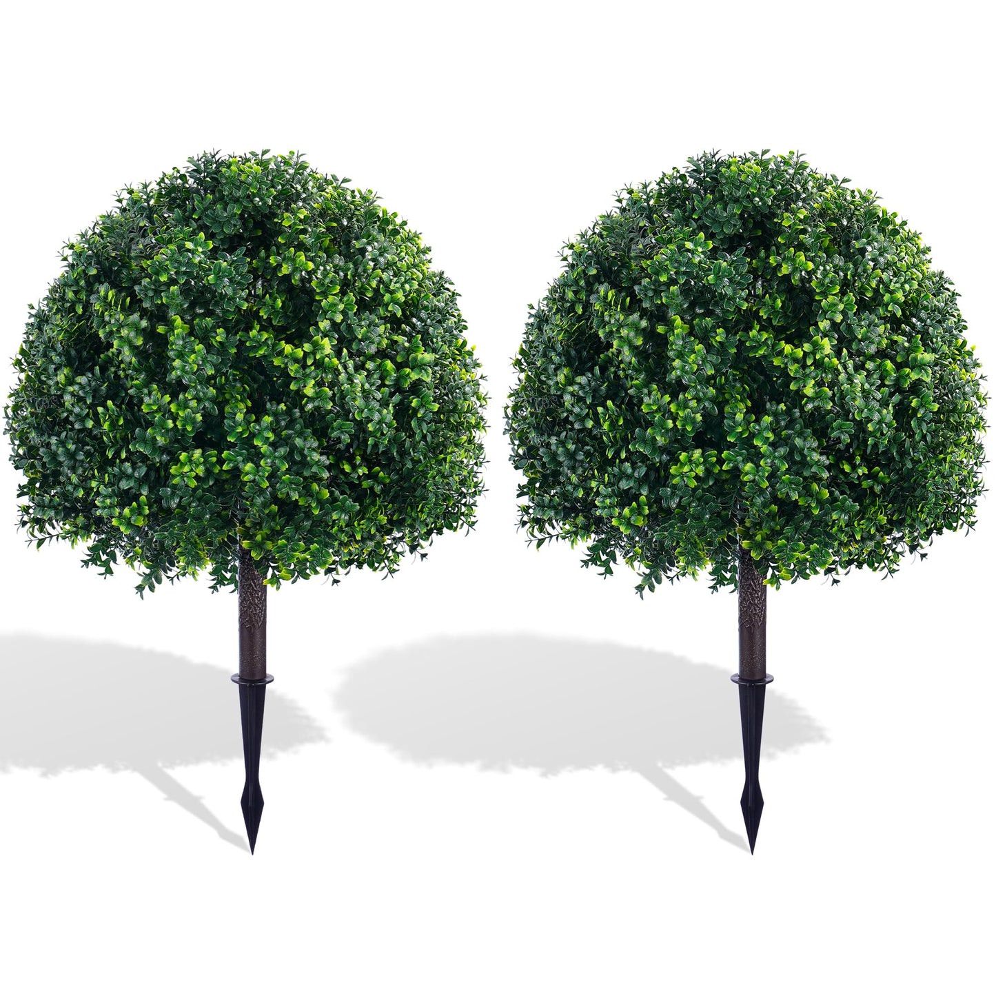 24.8" Outdoor Artificial Topiary Boxwood Tree, Faux Plants Shurbs with Spike, 2 Set Topiary Ball Tree Waterproof UV Resistant Fake Pot Filler Plants for Porch Home Outside Garden Spring Decor