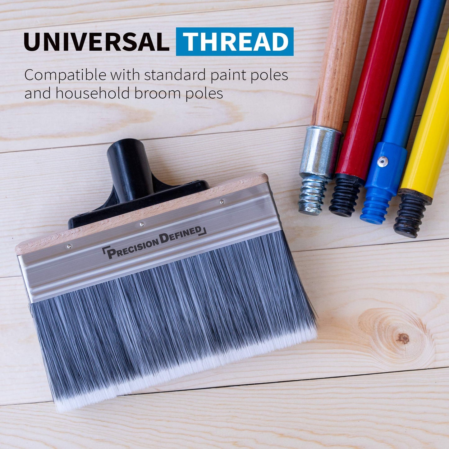 Precision Defined Deck Stain Brush, Large 7-Inch, Deck Brush for Paints, Heavy Duty Professional Stain Brush Set, Double Walled Brush, Fence and Wall Brush with Threaded Extension Pole, Sealers Brush