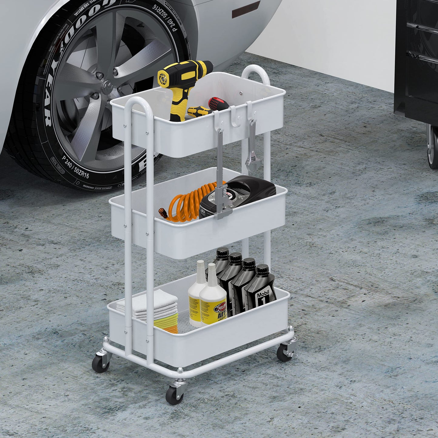 Simple Houseware 3-Tier Kitchen Cart Metal Utility Rolling Cart, White