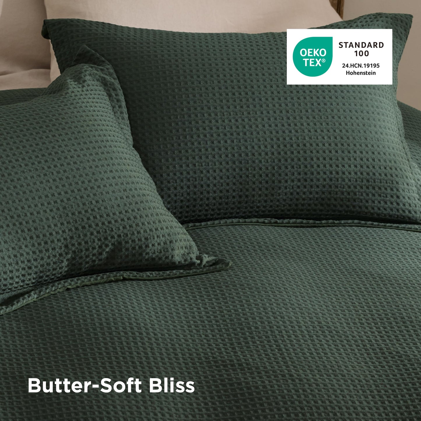 Bedsure Luxury Waffle Duvet Cover Queen Size - Textured Duvet Cover Set, Soft, Breathable Bedding Set (90"x90") with 2 Pillow Shams for All Season, Dark Green, Comforter Not Included