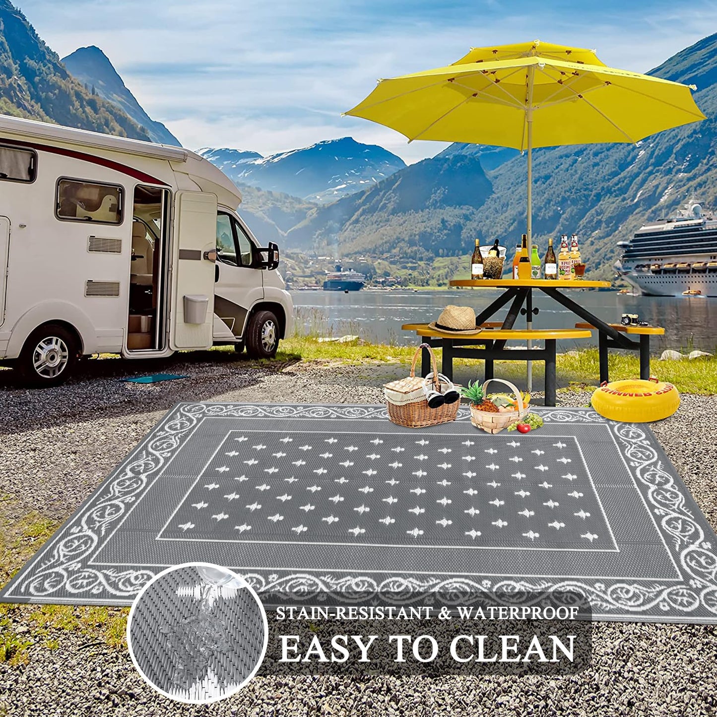 Pauwer Waterproof Outdoor Rug 6'x9', Reversible Outdoor Plastic Straw Rug, Outdoor Patio Rug for Camping, Outside RV Mat, Indoor Outdoor Rugs Carpet for RV, Picnic, Backyard, Deck, Balcony, Porch