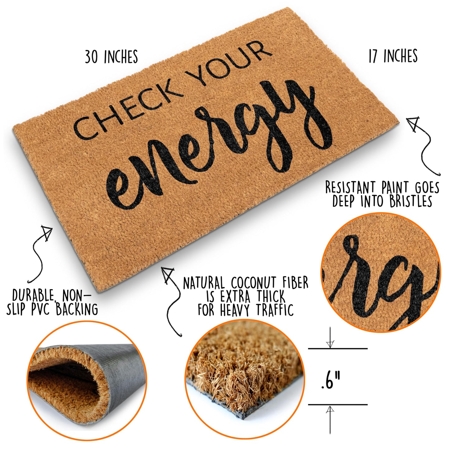 Check Your Energy Doormat Outdoor Entrance 30x17 Inch, Outdoor Spaces, Check Your Energy Welcome Mat, Funny Outdoor Door Mat