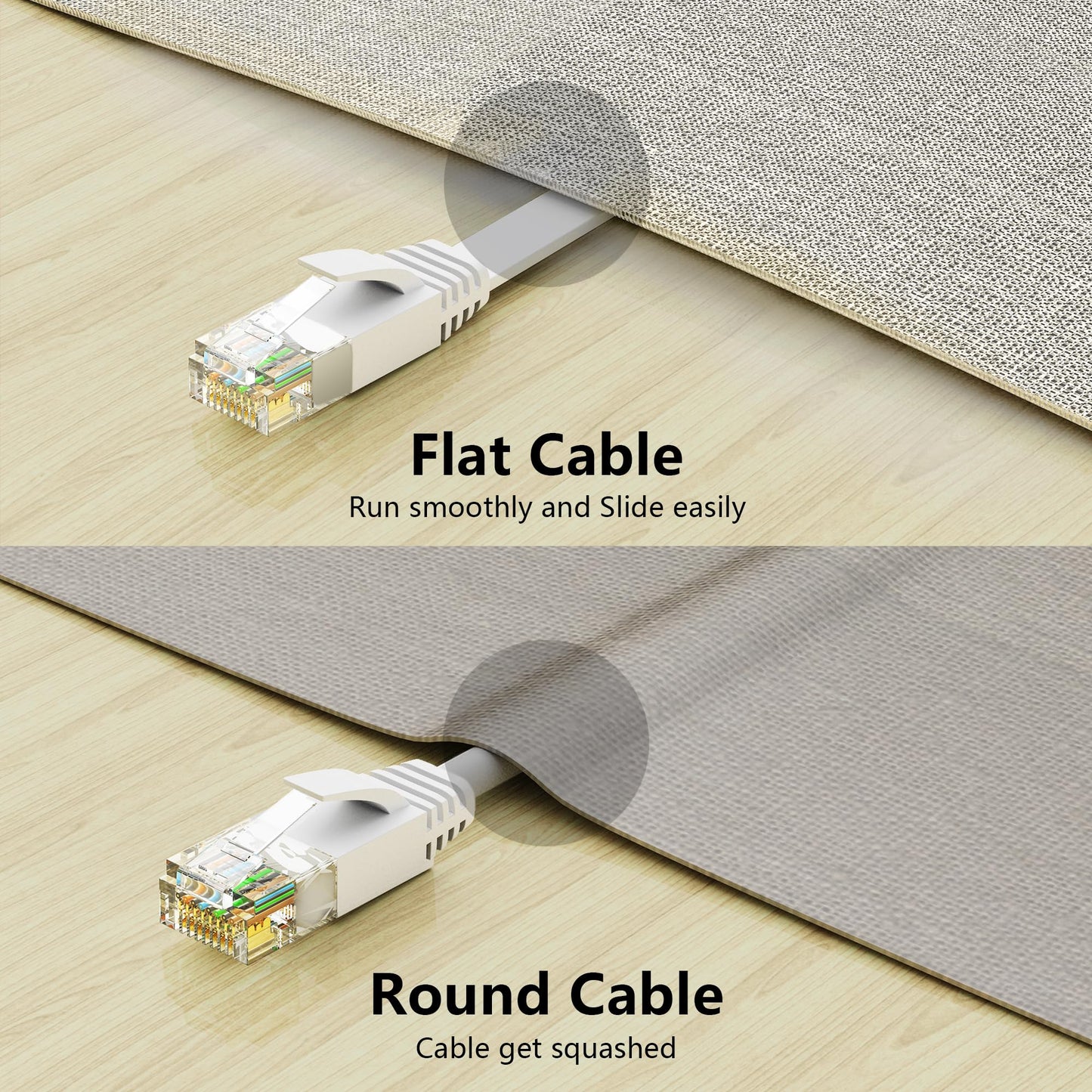 Cat 6 Ethernet Cable 200 Ft, Outdoor&Indoor, 10Gbps Support Cat7 Network, Slim long Flat Internet LAN Patch Cord, Cat6 Solid High Speed weatherproof Cable for Router, Modem, PS4/5, Xbox, Gaming, White