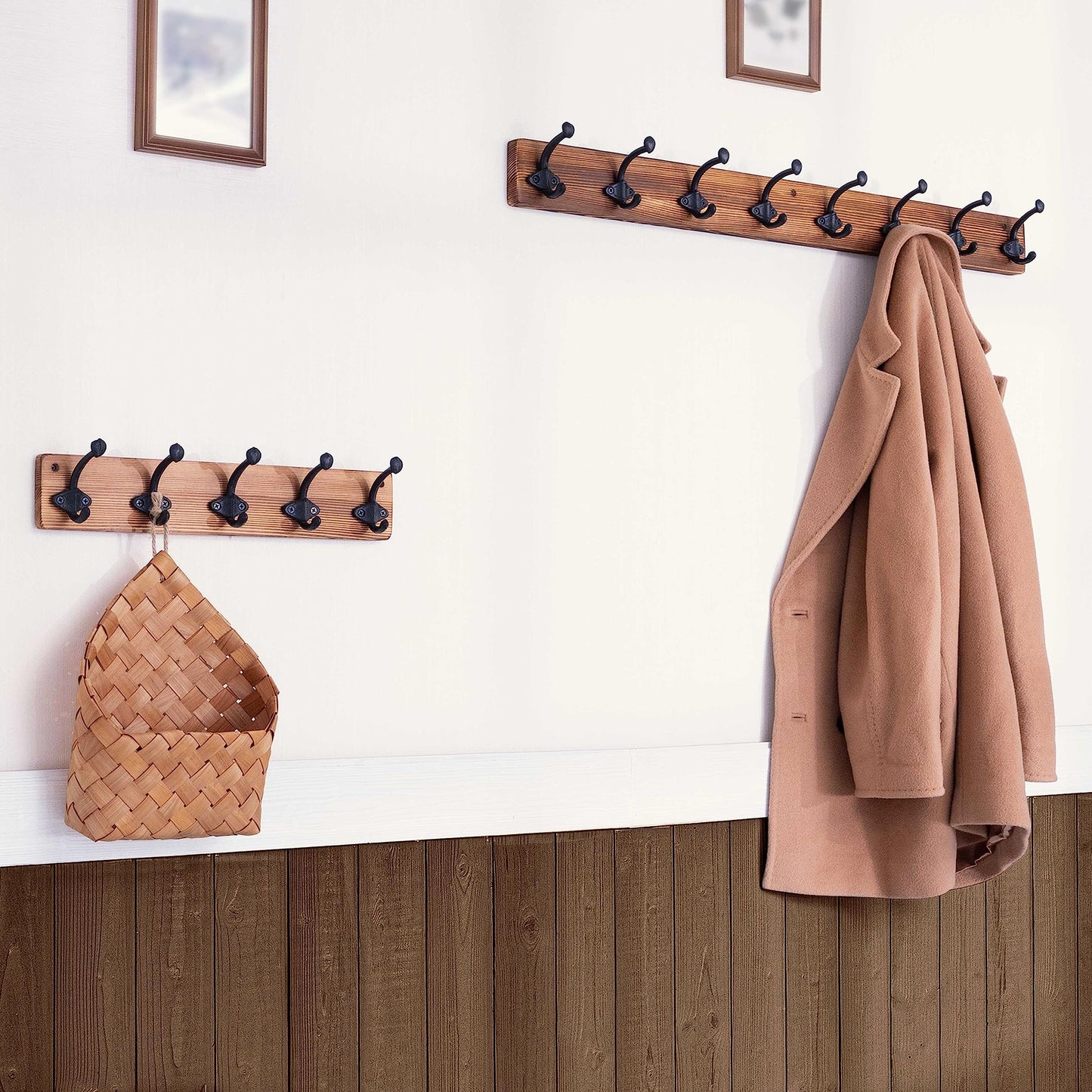 WEBI Rustic Coat Rack Wall Mount,5 Cast Iron Coat Hooks Wall Mounted,Heavy Duty Antique Vintage Hooks for Hanging Coats,Jacket,Clothes,Brown
