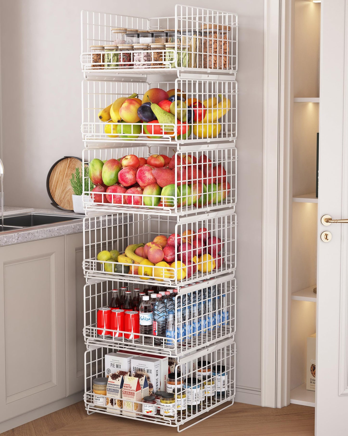 UMDONX 3 Pack Pull out Closet Storage Organizer Drawer Stackable Clothes Bins, Wardrobe Clothing Basket Rack Cupboard Cabinet Wire Shelf, Durable Metal White, Load 50LBS
