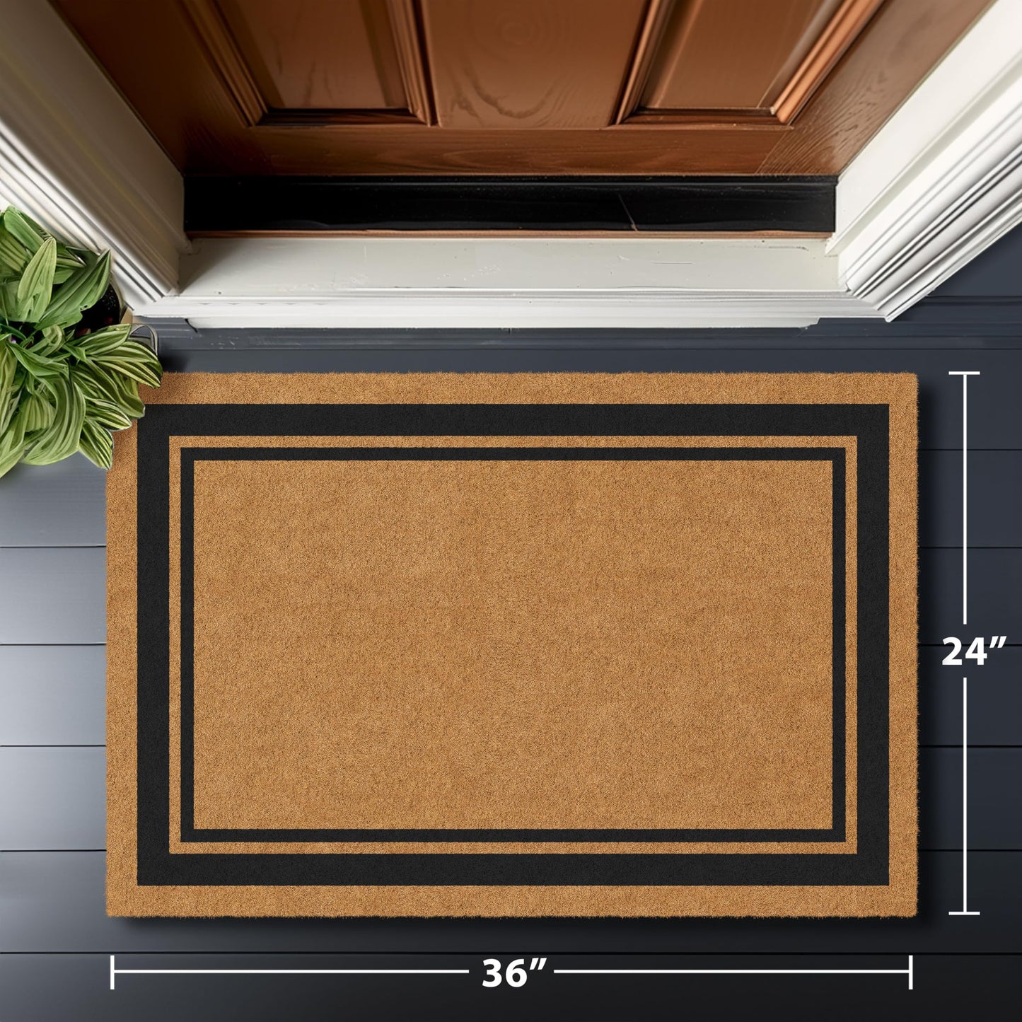 Barnyard Designs Natural Coco Coir Heavy Duty Backing Doormat - Large Cute Non-Slip Front Door Welcome Mat for Outside Entrance or Porch Entry, Brown (61 x 91cm, Border)