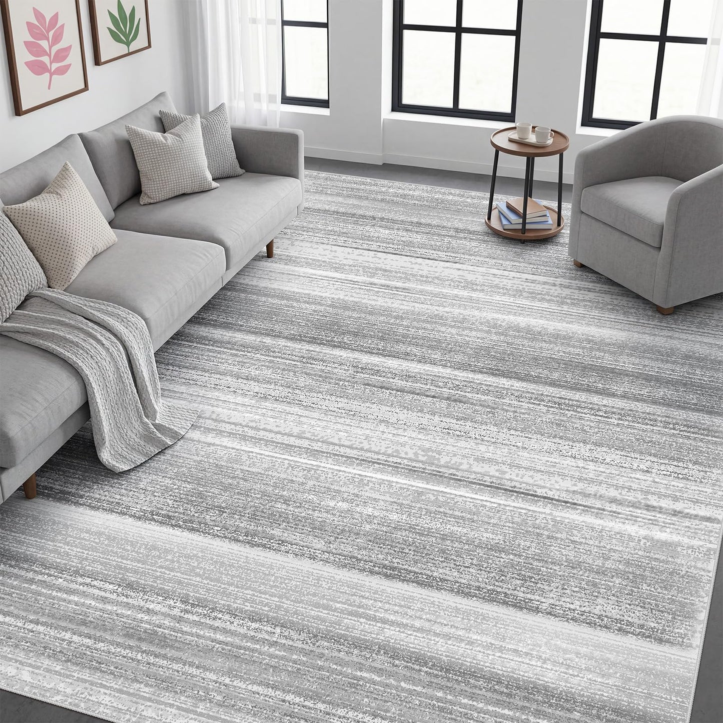 Premium Modern Abstract Rug - Stain Resistant Non-Slip Area Rug for Living Room Bedroom Dining Room Office Carpet - Grey 5x7