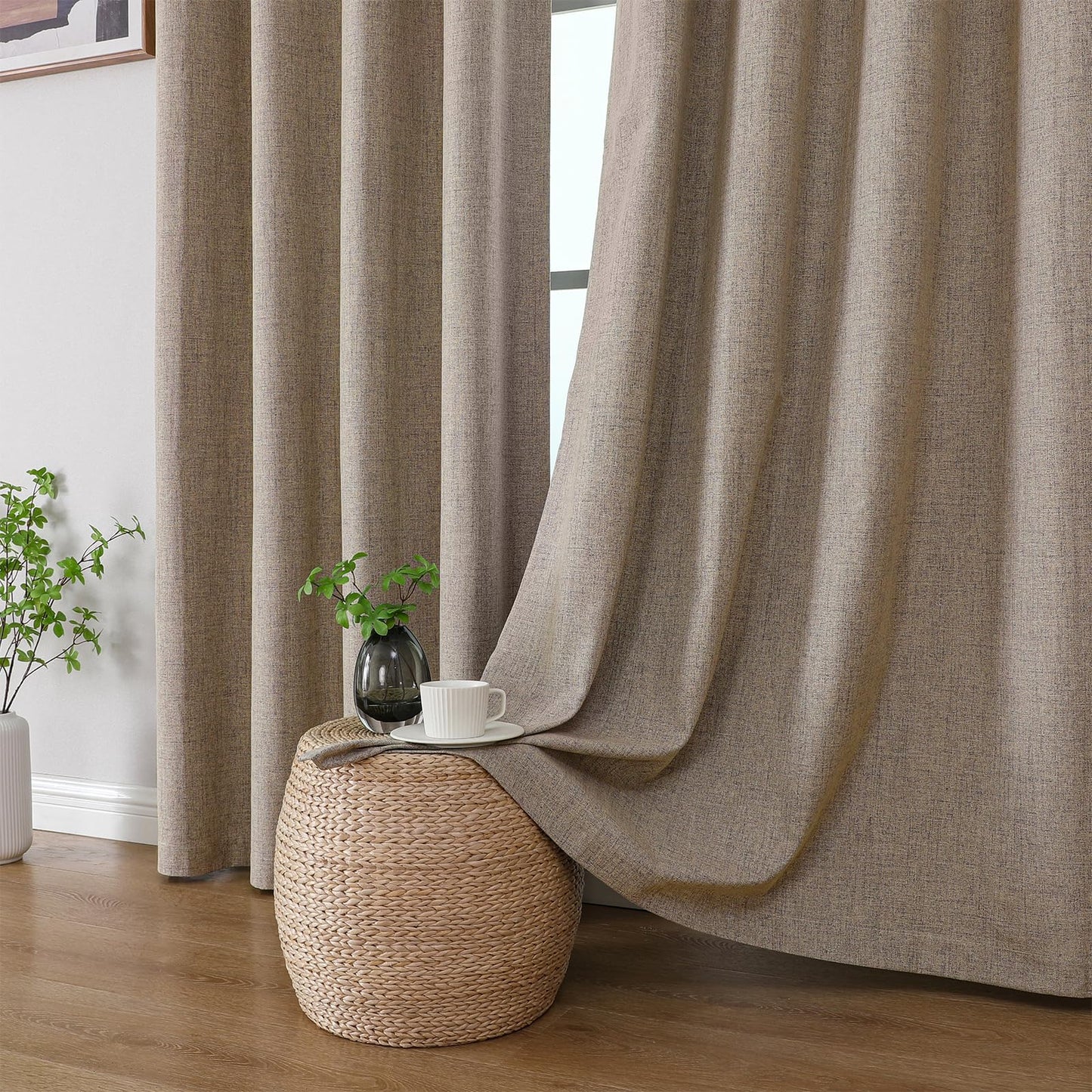 CUCRAF 100% Blackout Window Curtains for Bedroom Noise Reducing,Thermal Insulated Room Darkening Grommet Drapes for Living Room,2 Panels Sets(52 x 95 inches, Light Khaki)