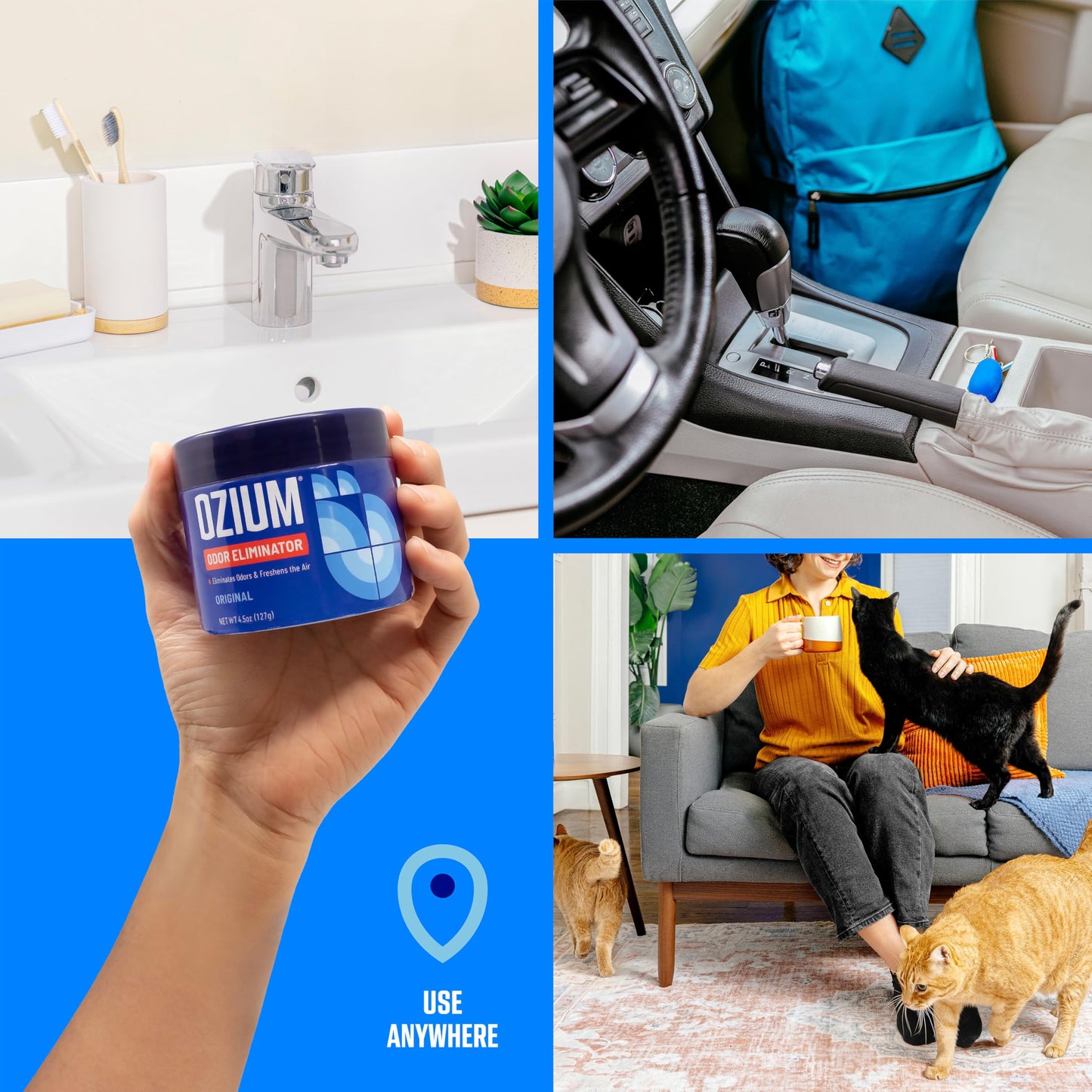 Ozium 4.5 Ounce 4 Pack Odor Eliminating Gel for Homes, Cars, Offices and More, New Car Smell