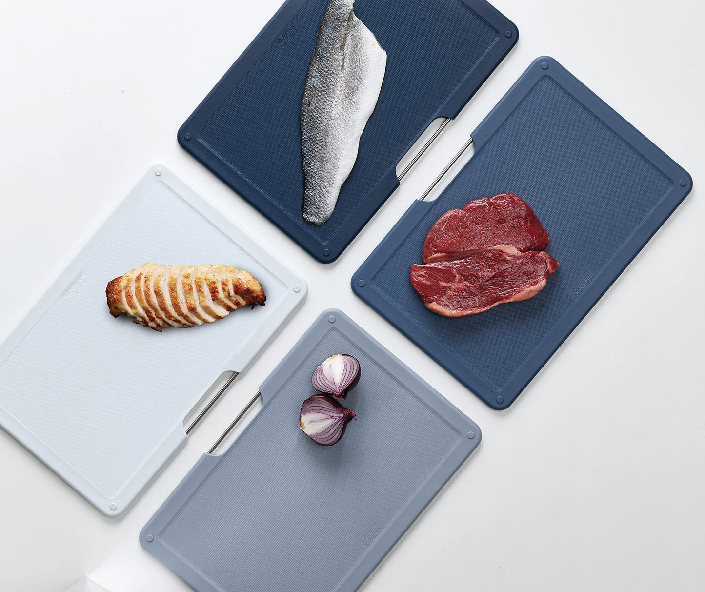 Joseph Joseph Folio 4 Piece Colour Coded Cutting Board Set with Slim Storage Case Regular Graphite