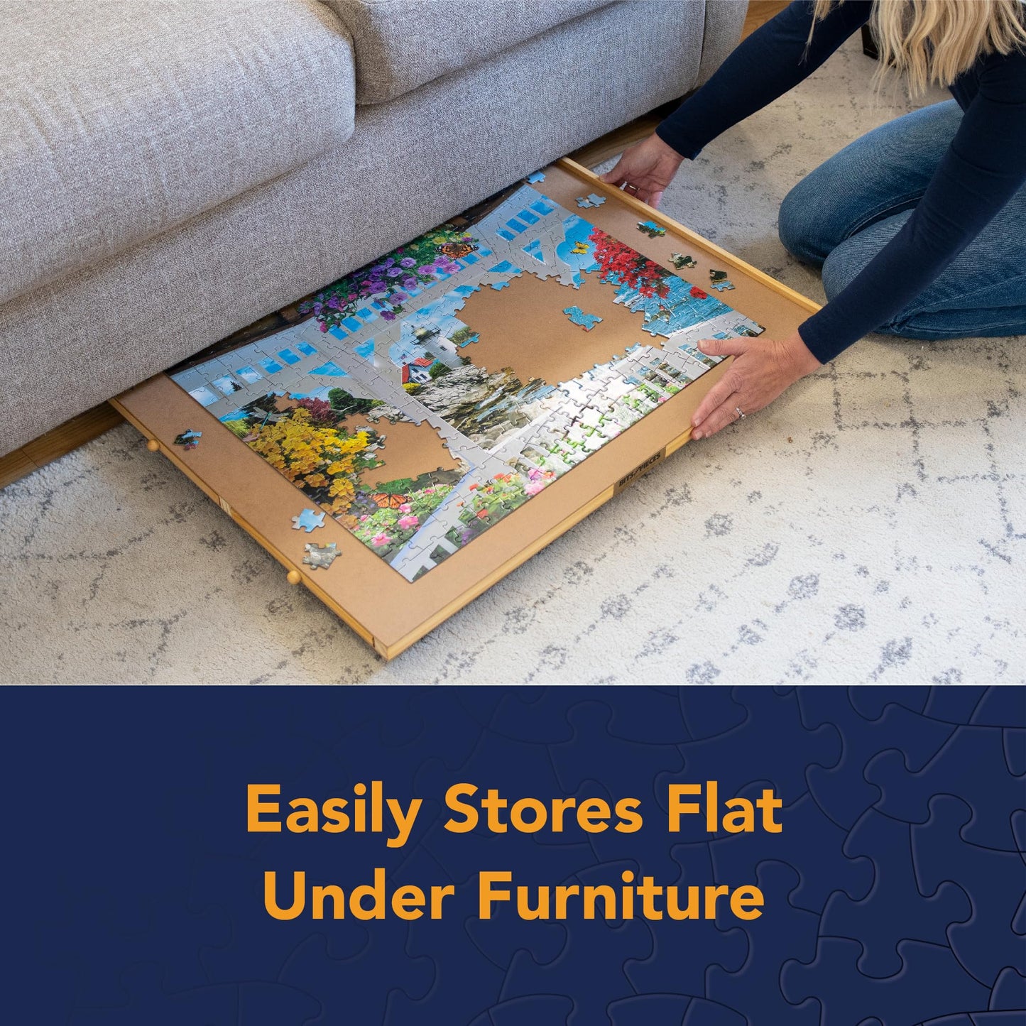 Bits and Pieces Puzzle Board with Drawers – 1000 Piece Jigsaw Puzzle Table Organizer –Wooden Puzzle Board for Adults, 76 cm x 57 cm Smooth Non-Slip Surface, Portable Puzzle Table with Sorting Trays