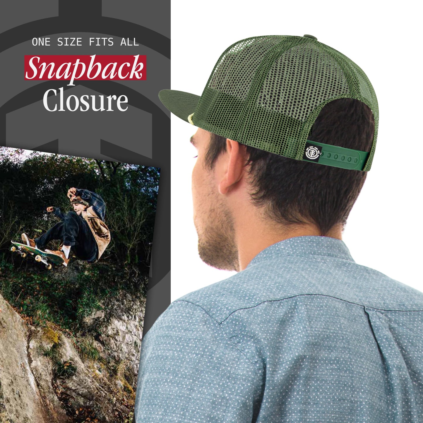 Element Trucker Hat, Adult Baseball Cap with Straight Brim, Olive, One Size, Olive, One Size