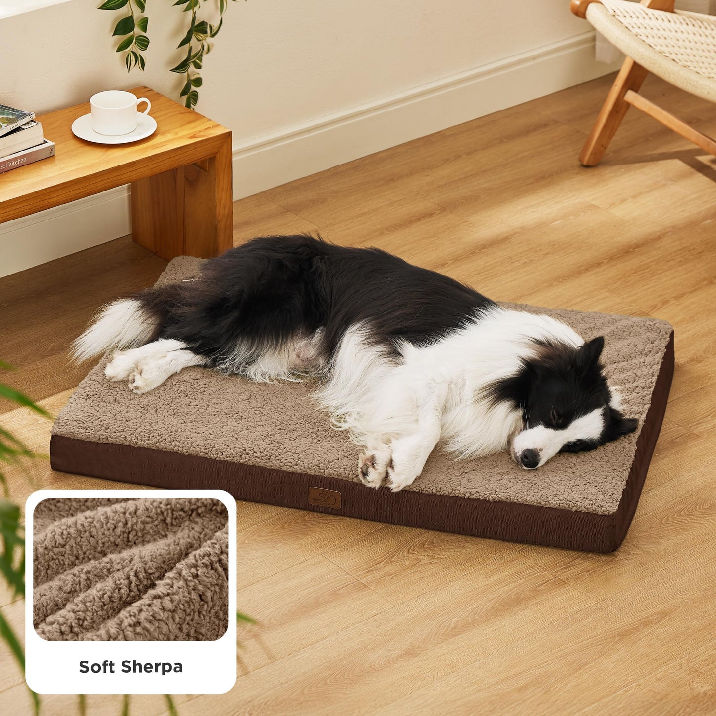 Bedsure Dog Bed for Large Dogs - Big Orthopedic Dog Bed with Removable Washable Cover, Egg Crate Foam Pet Bed Mat, Suitable for Dogs Up to 65 lbs, Brown