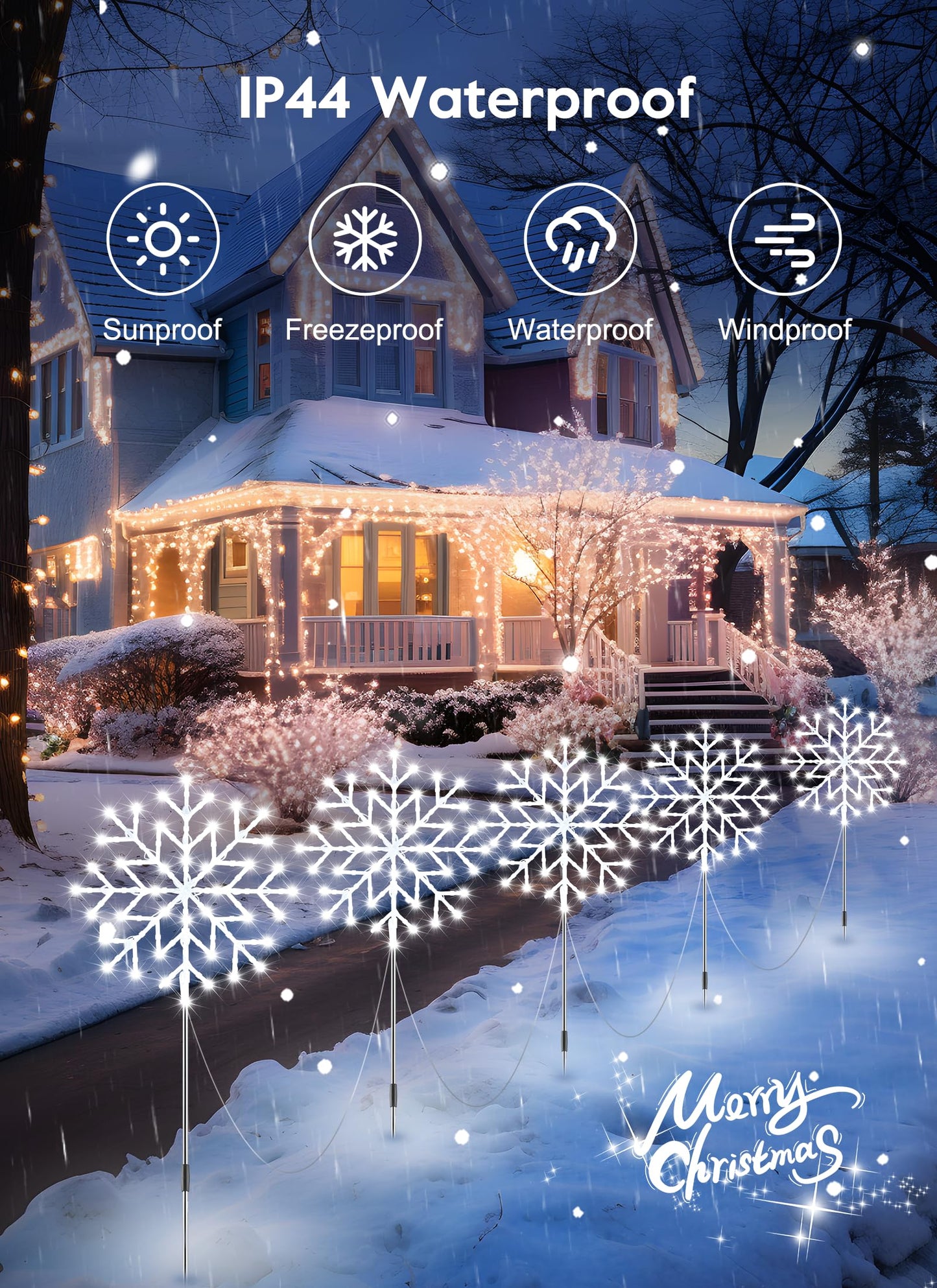 Brightown Snowflake Lights Outdoor, 10 Large Snowflake Christmas Pathway Lights Outdoor Christmas Decorations Yard Sidewalk Walkway Driveway Marker Stake, White